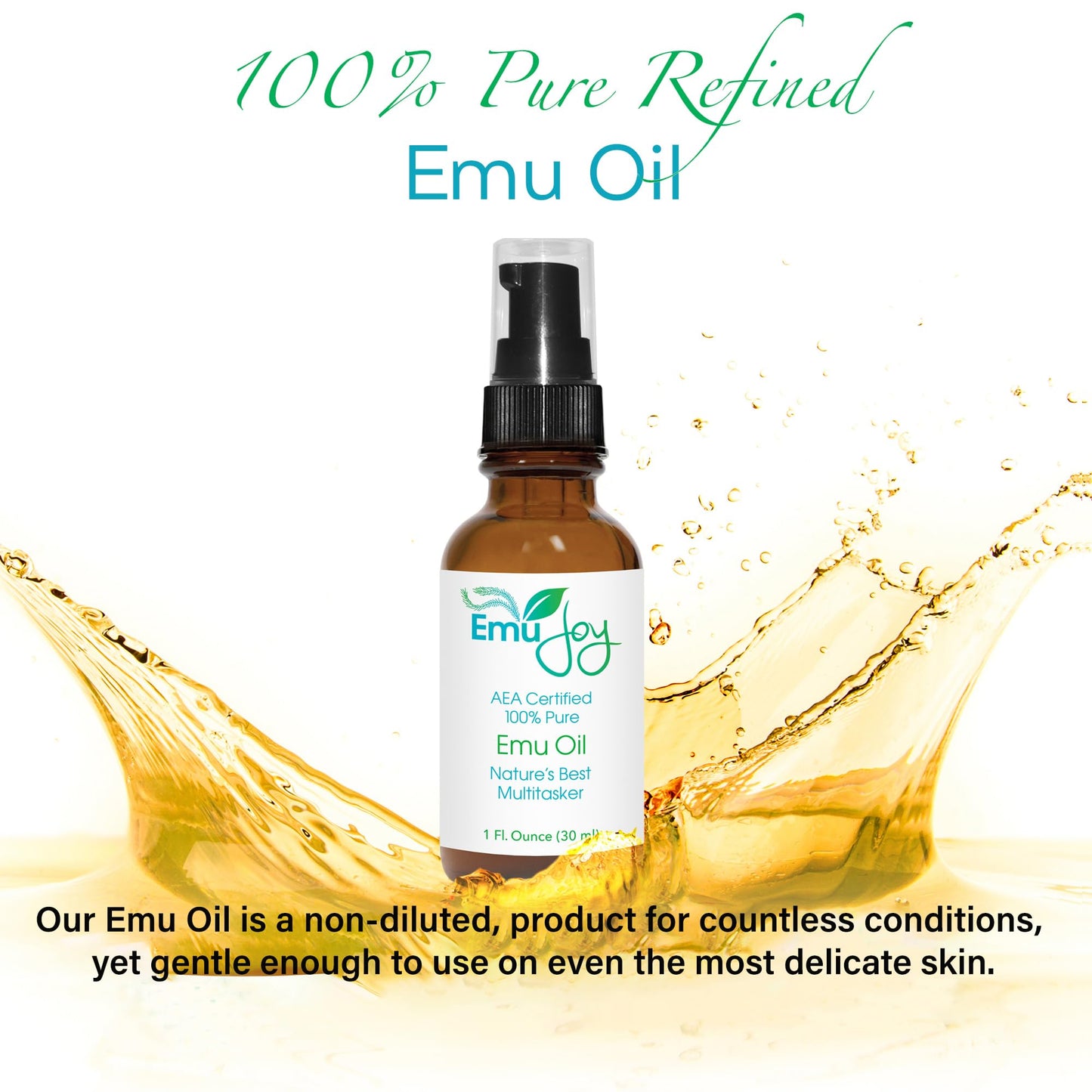 Emu Joy Emu Oil Organic - 100% Pure, Made in the USA - Emu Oil for Skin, Face, Hair, and Nails, Piercing Bump Oil & Tattoo Aftercare