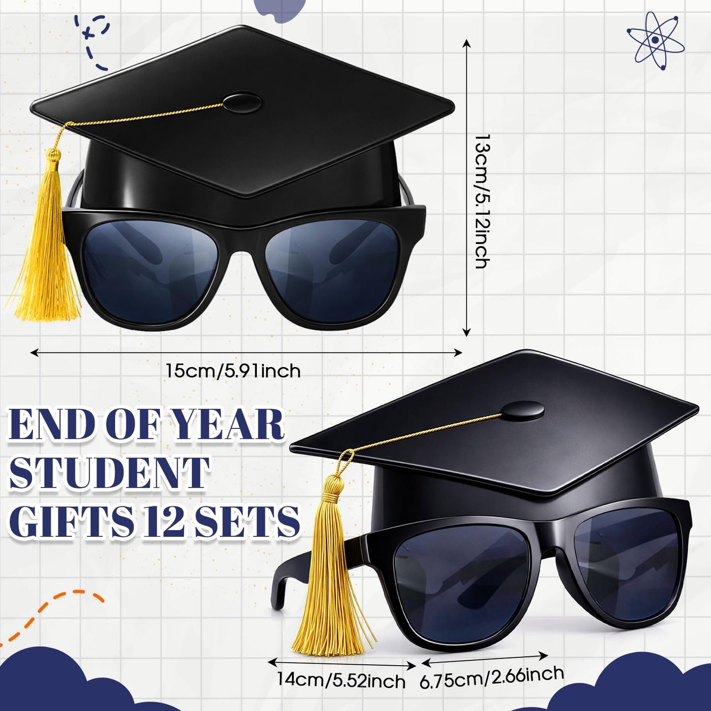 Weewooday 24 Pieces End of School Year Gifts 2026 Kids Graduation Cap Sunglasses Pre K Graduation Gifts for Grad Prom Party Decor