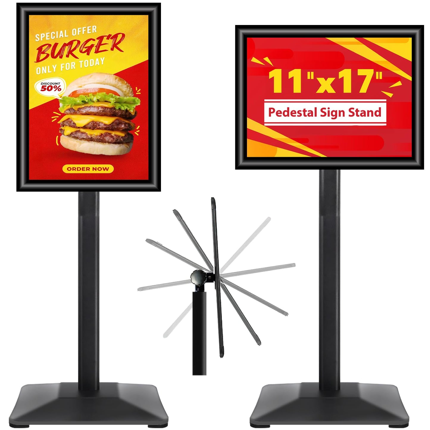 VAIIGO Pedestal Sign holder Stand 11x17inch Adjustable Standing Floor Sign Stand with Heavy Base & Snap Frame Display Stand for Indoor Outdoor Business Store Sign Holder Poster Stand (Black)