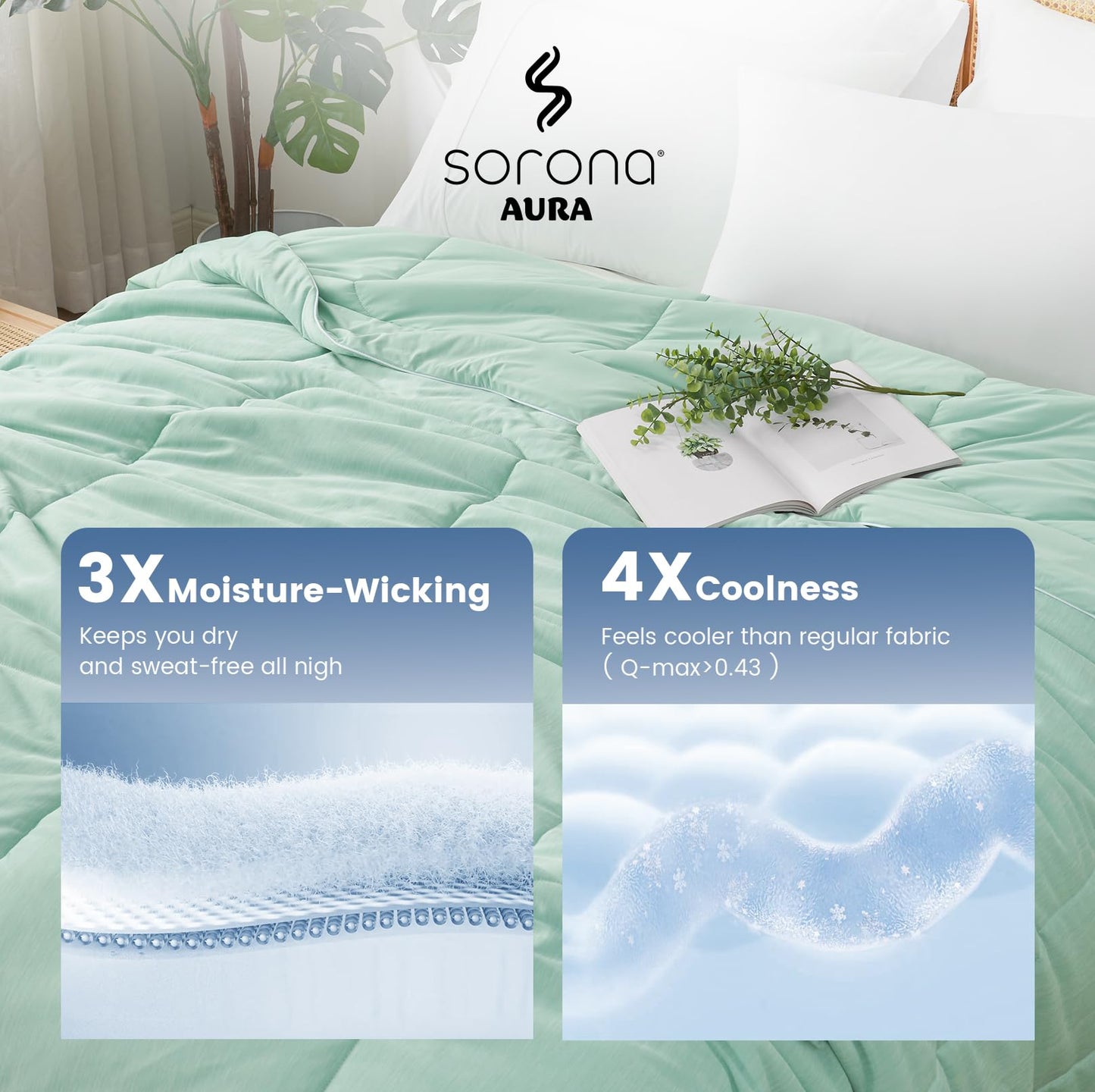 Amélie Home Cooling Comforter Twin Size, Reversible Lightweight Cooling Blanket for Hot Sleepers, Q-Max 0.43 Summer Breathable Cooling Quilt for Night Sweats, 68" x 90", Heather Mint Green