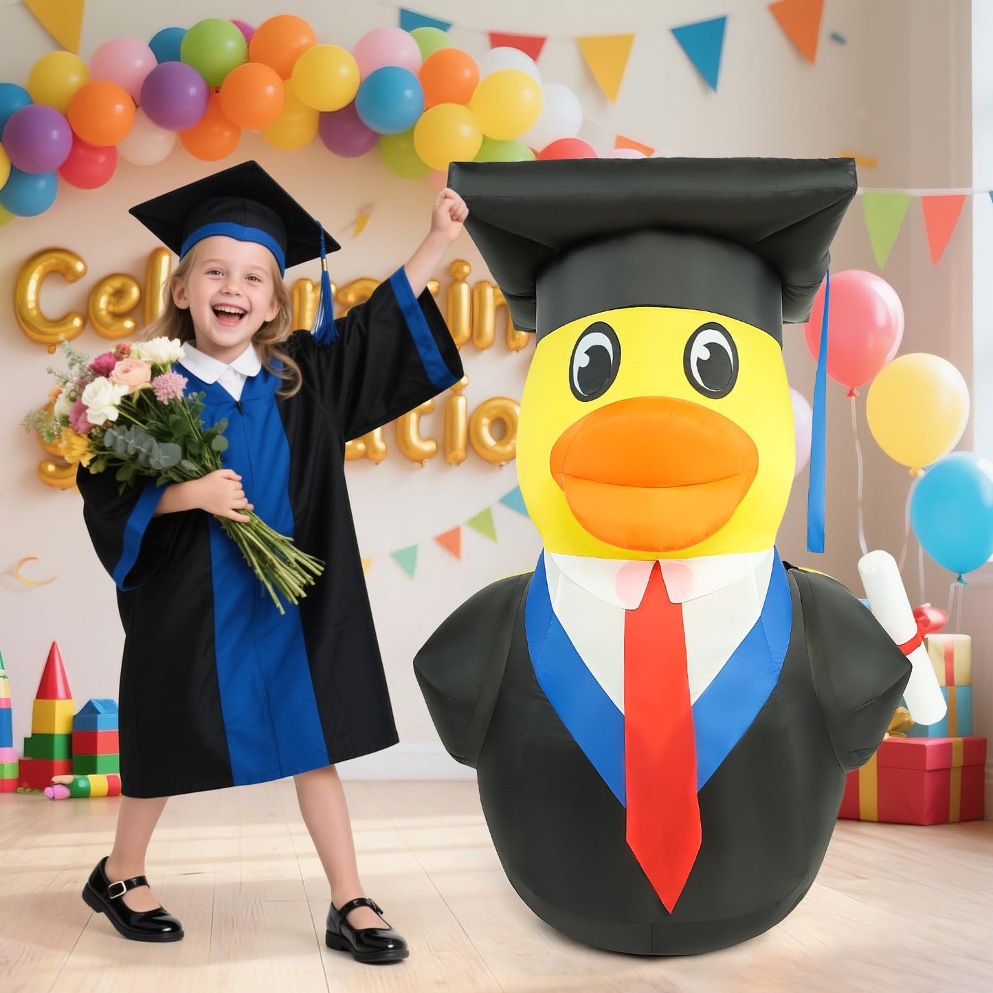 Watato Inflatable 2026 Graduation Decorations 5FT Cute Duck Blow Ups with LED Lights Yard Sign for Congrats Grad Party Outdoor Holiday Event Decor Primary Middle High School College University