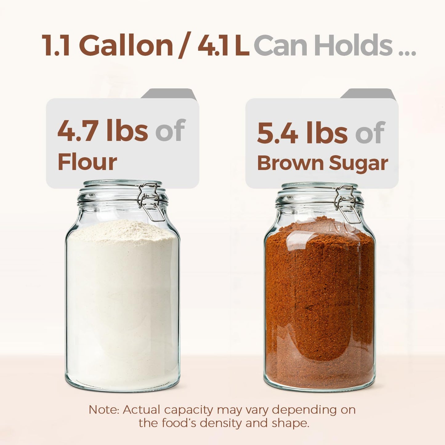 ComSaf 1.1 Gallon Glass Jars with Airtight Lids (138oz, Set of 2), 4-Inch Extra-Wide Mouth Heavy Duty Canisters for Bulk Flour, Sugar & Rice Storage, Ideal for Kombucha, Kimchi, Sauerkraut & Pickling
