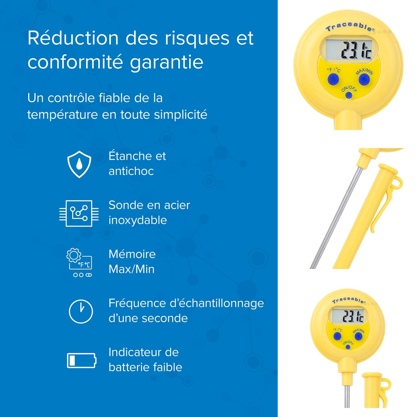 Traceable Lollipop Calibrated Water-Resistant Thermometer, ±1.0°C Accuracy (-20 to 100°C)