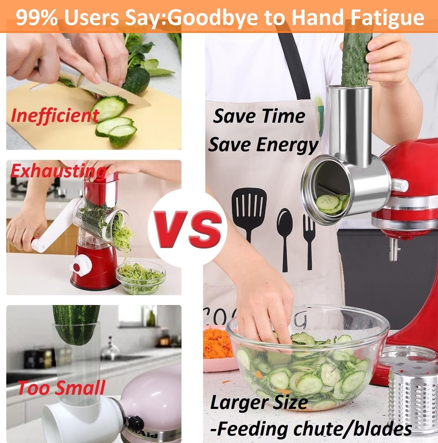FavorKit Large Stainless Steel Slicer Shredder Attachment for KitchenAid Mixers, Dishwasher Safe Salad Maker, Cheese Grater Accessories with 3 Blades & 1 Knob Thumb Screw