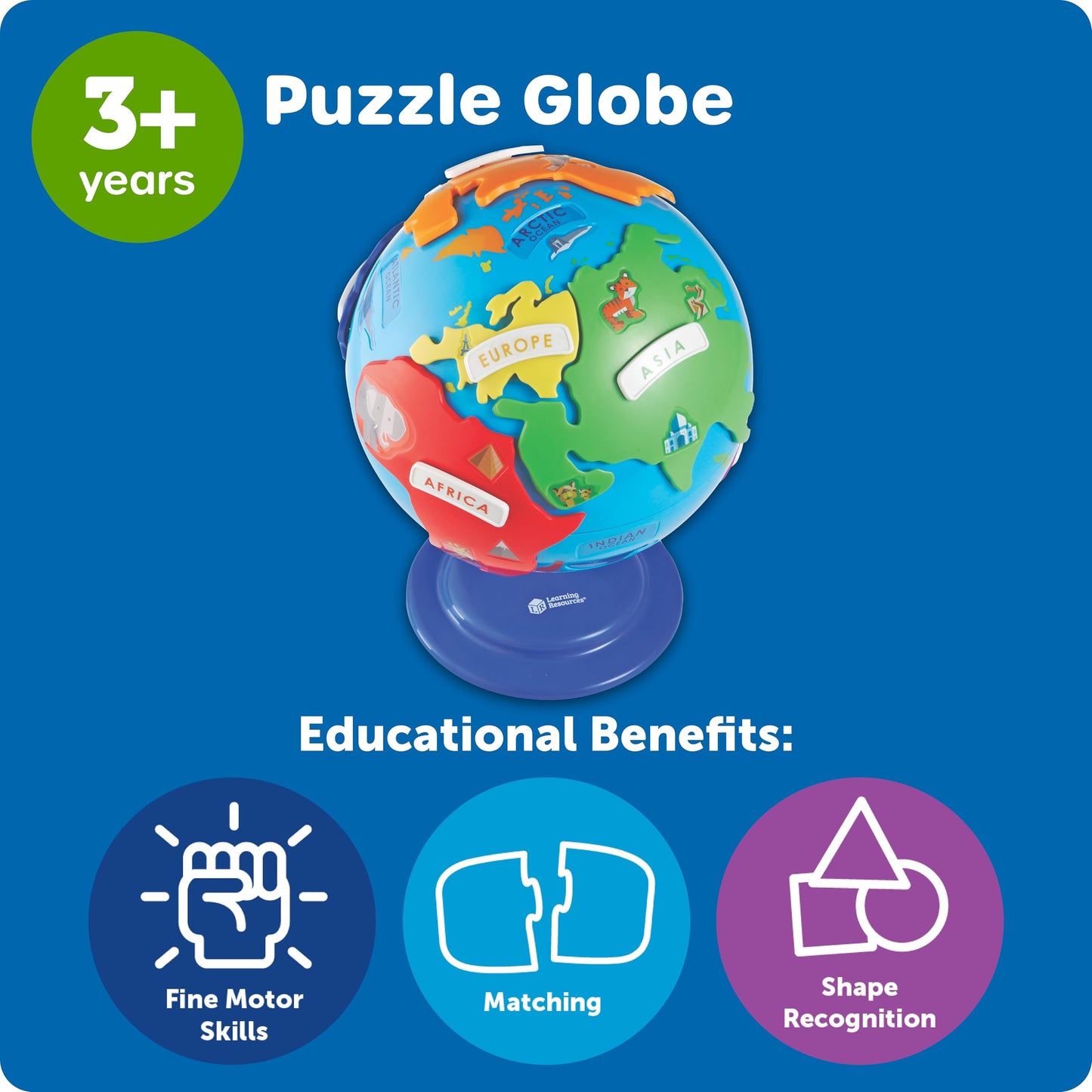 Learning Resources Puzzle Globe, 3-D Geography Puzzle, Educational Toys for Kids, Fine Motor Toys, Earth Toys, 14 Pieces, Ages 3+