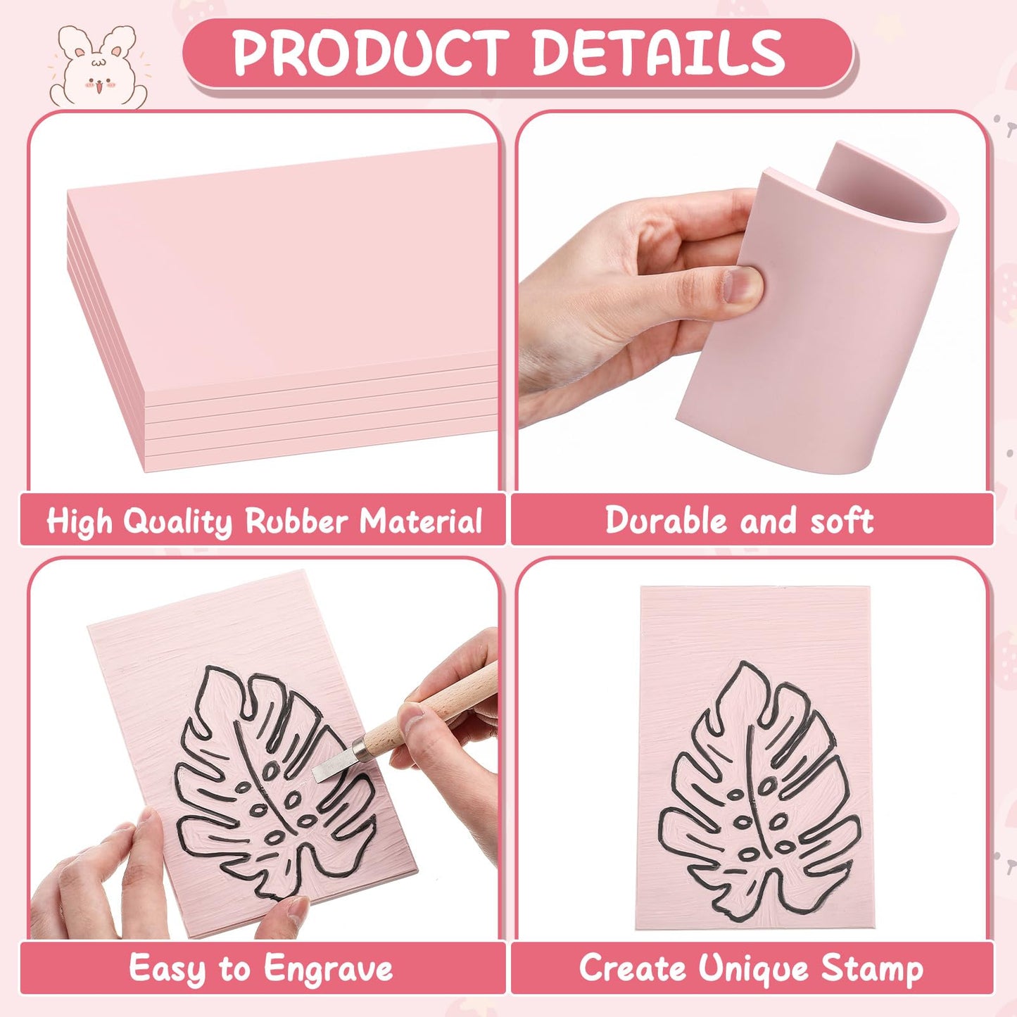 Frienda 30 Pack 4"x6" Rubber Carving Blocks Rubber Stamp Carving Linoleum Blocks for Printmaking, Printing, DIY Craft Project Soft Stamp for Beginners and Professional(Pink)