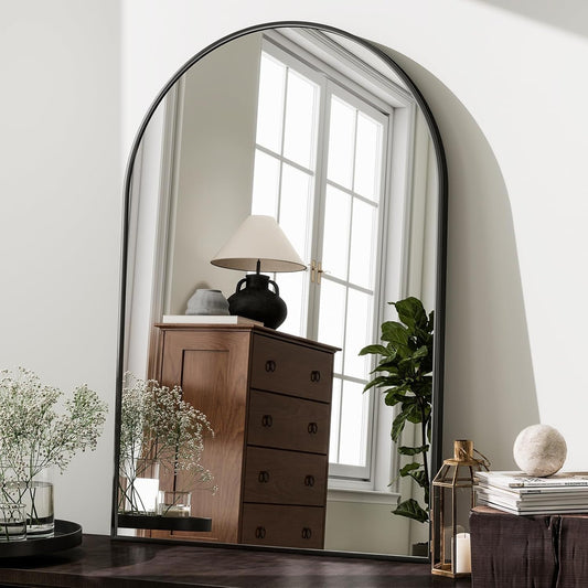 Bathroom Mirrors for Over Sink, 20"x30" Arched Mirror for Wall, Metal Black Framed Mirrors Modern Vanity Mirror for Bathroom Living Room, Bedroom and Entryway, Black