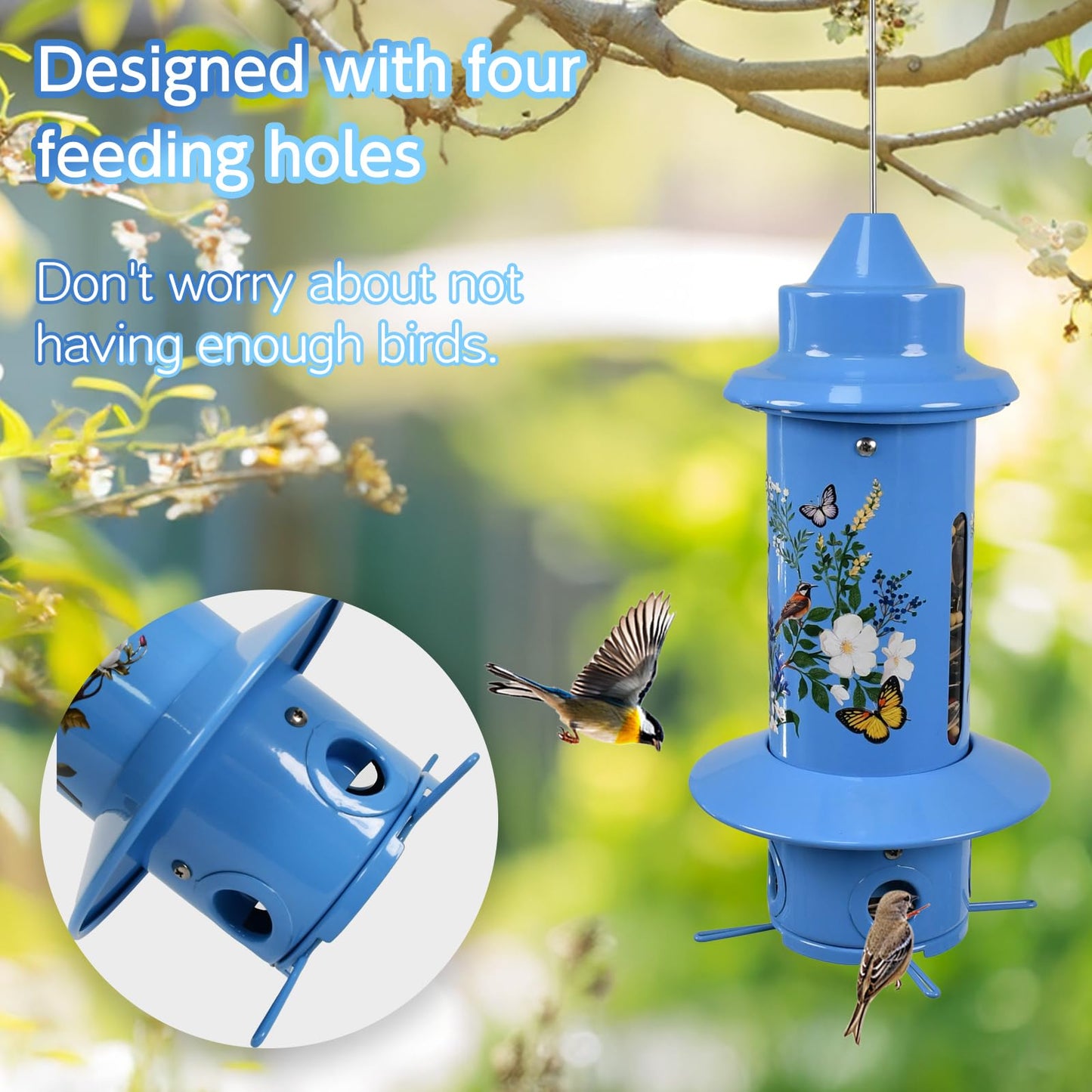 Pitoutfir Squirrel Proof Bird Feeders, Long Lasting Bird Feeder for Outdoors, Reliable and Rust Resistant Metal Station for Prevents Squirrels from Stealing Food,5LB Large Capacity (Blue Bird Feeder)