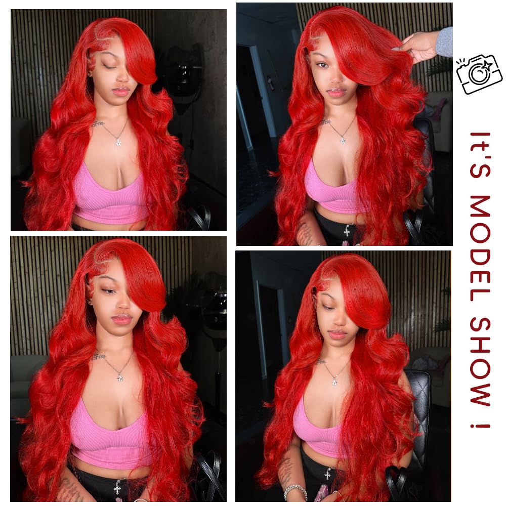 Red Lace Front Wigs Human Hair Pre Plucked 200% Density Red Wig Human Hair Body Wave Lace Front Wigs Human Hair 13x4 HD Lace Frontal Wig Colored Human Hair Wig Glueless Wigs 24 Inch