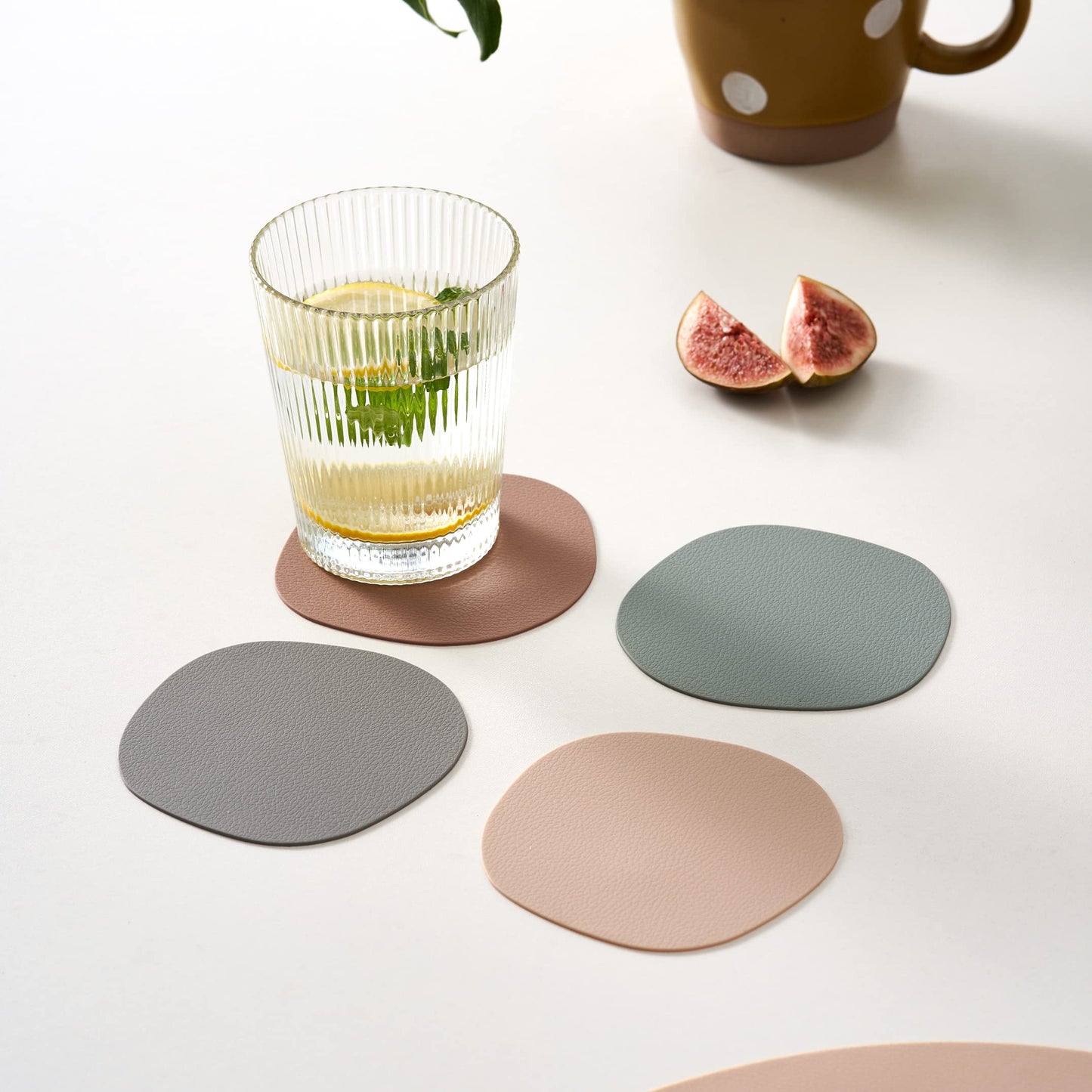 Placemat, Silicone Placemat Set of 4, Non-Slip, Oil Proof, Water Proof, Heat Resistant, Stain Resistant, Easy to Clean, Leather Texture, Oval, (Matt Combo + Coasters)