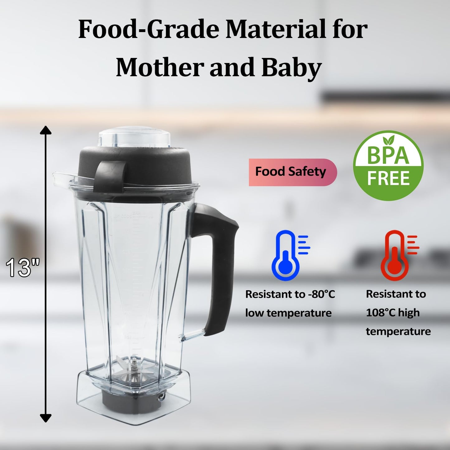 Blender Pitcher 64oz Replacement Container Cup for 5200,6000,6300,5300,6500,7500,750,VM0102, VM0103, Classic C-Series/G-Series/Propel/Professional Series, 2-year full warranty