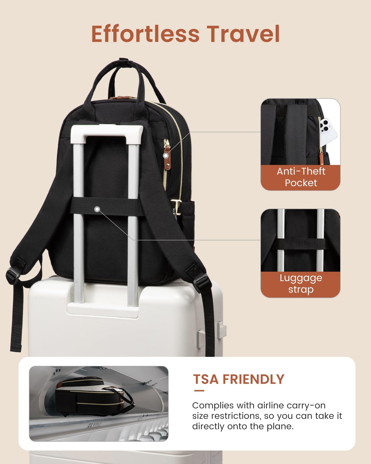 LOVEVOOK Laptop Backpack Women with Giant Tumbler Holder,17 inch Waterproof Work Travel Backpack Computer Laptop Bag,Cute College Nurse Teacher Backpack Purse,Gifts for Women & Men,Beige-Black-Brown