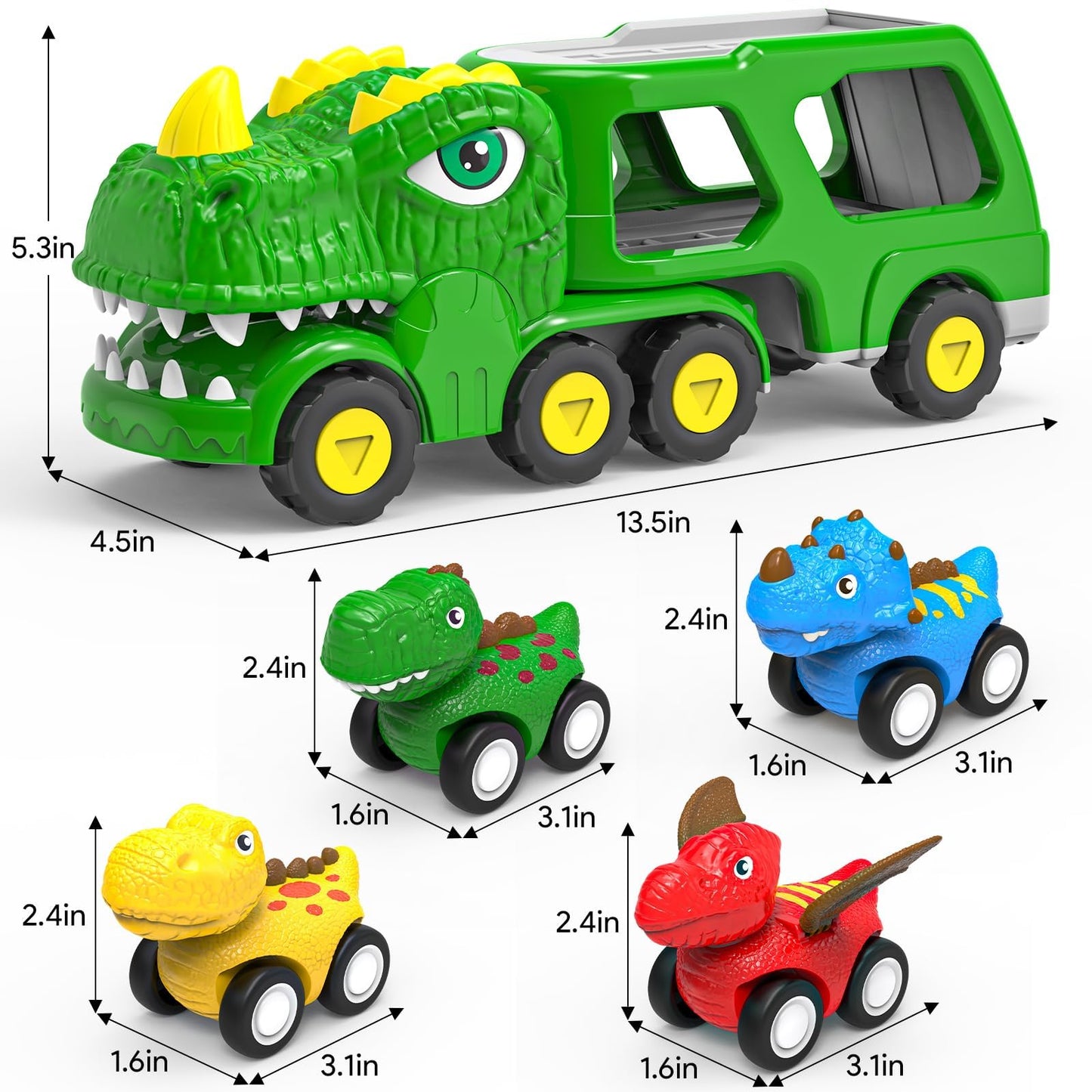 HEGUD Toddler Car Toys for 1 2 3 4 5 Year Old Boy, 5-in-1 Dinosaur Vehicle Trucks Toys for Toddlers 1-3 with Sounds & Lights Toys for Boys 4-7 Toys for Age 2-4 Dinosaur Toys for Kids 3-5