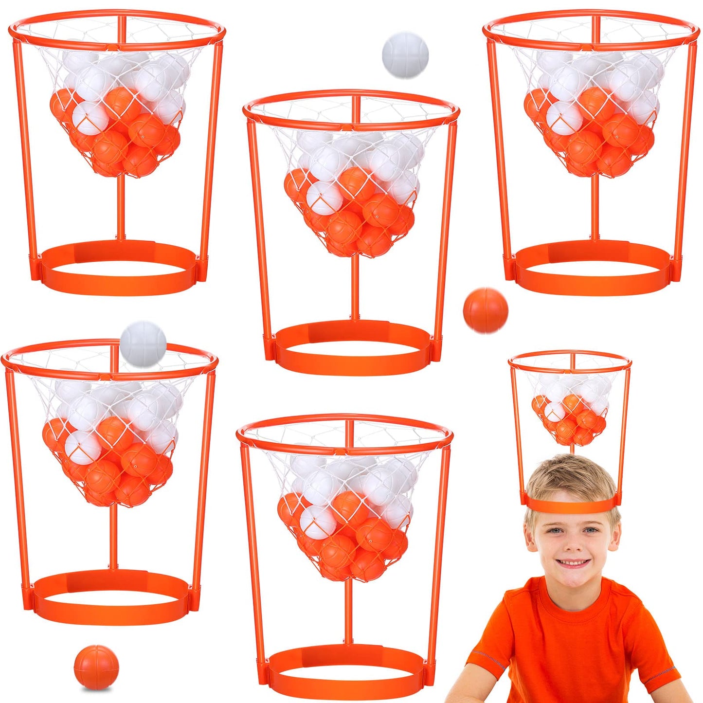 Head Hoop Basketball Party Game Set for Kid Adult Carnival Game Portable Adjustable Basket Net Headband with Balls for Birthday Carnival Office Indoor Outdoor Activity Fun Gift Back to School(33 Pcs)