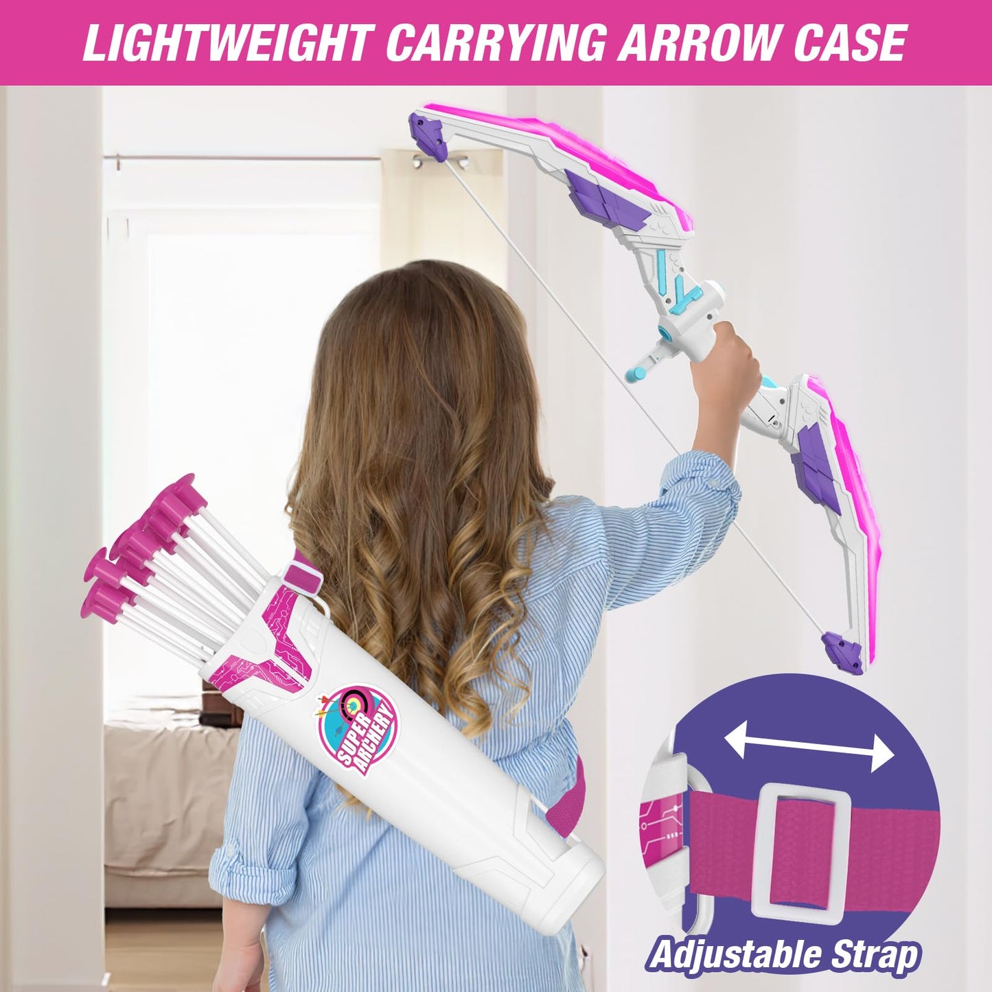 HYES Bow and Arrow for Kids, LED Light Up Archery Set with 12 Suction Cup Arrows, 3 Score Targets, 1 Hanging Target & Quiver, Indoor Outdoor Sport Toys Gifts for Girls Boys Ages 4-12, Purple