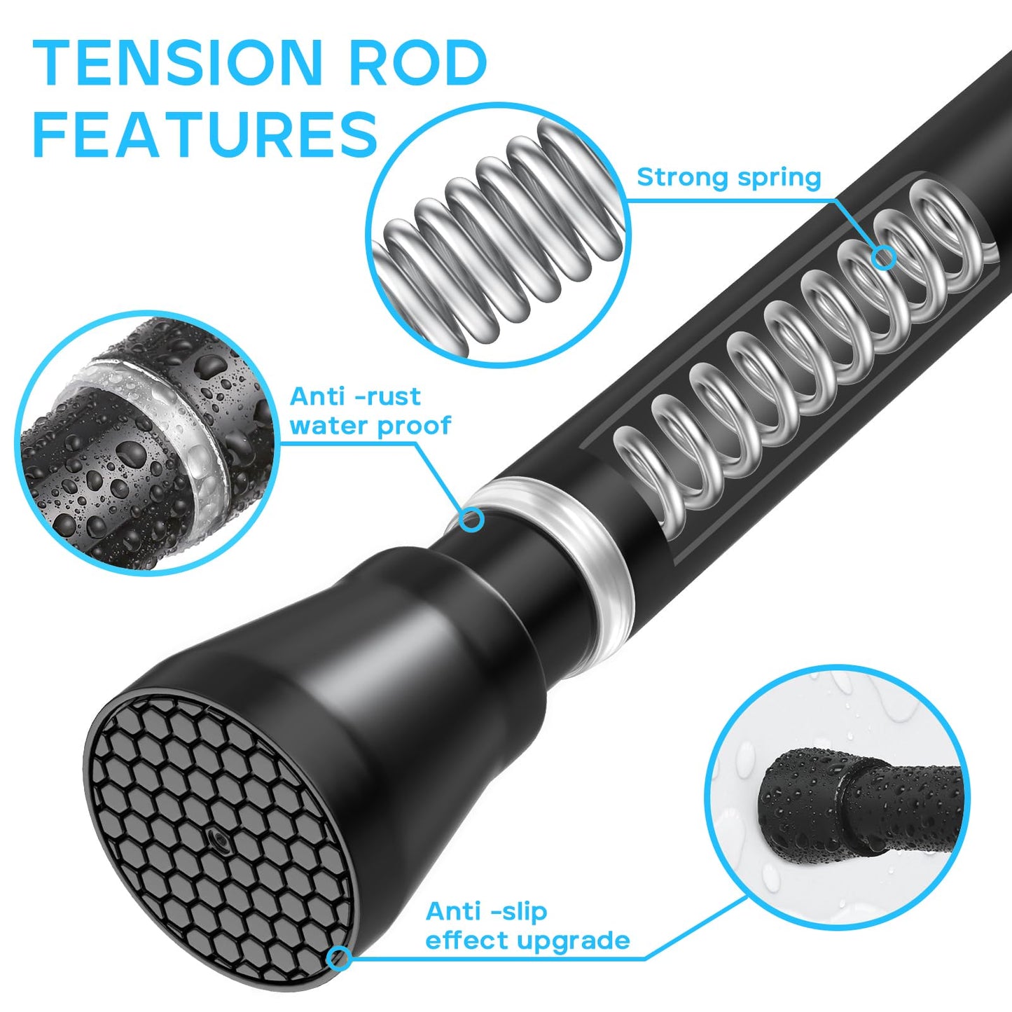 4Pack Black Tension Curtain Rod for Windows 28 to 48 Inch,7/8"Small Shower Curtain Rod for Bathroom,Pressure Spring Tension Curtain Rod No Drilling for Closet Doorway Kitchen