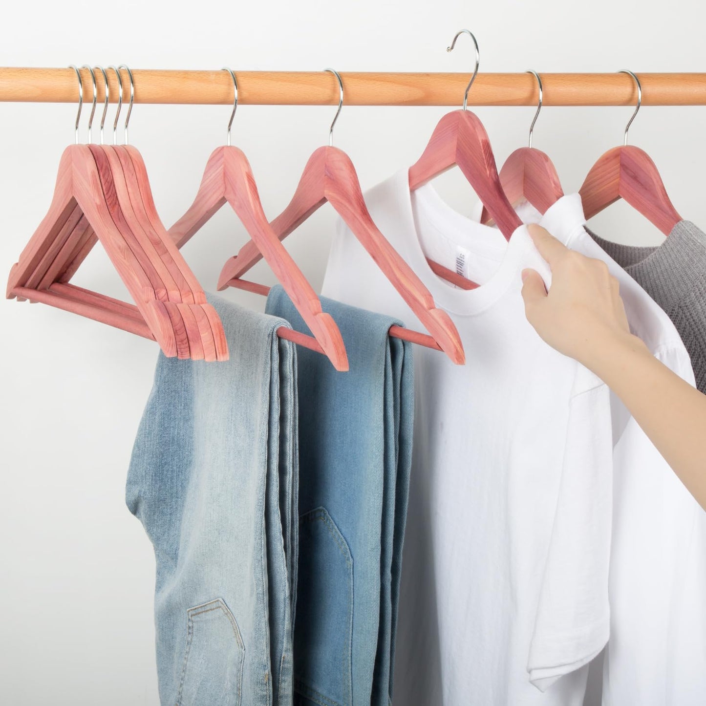 ROSOS Cedar Hangers, 30 Pack Wooden Hangers with Smooth Notches, Wooden Hanger for Closet, Sturdy Wood Suit Hanger with 360 Rotating Hook Great for Refresh Closet