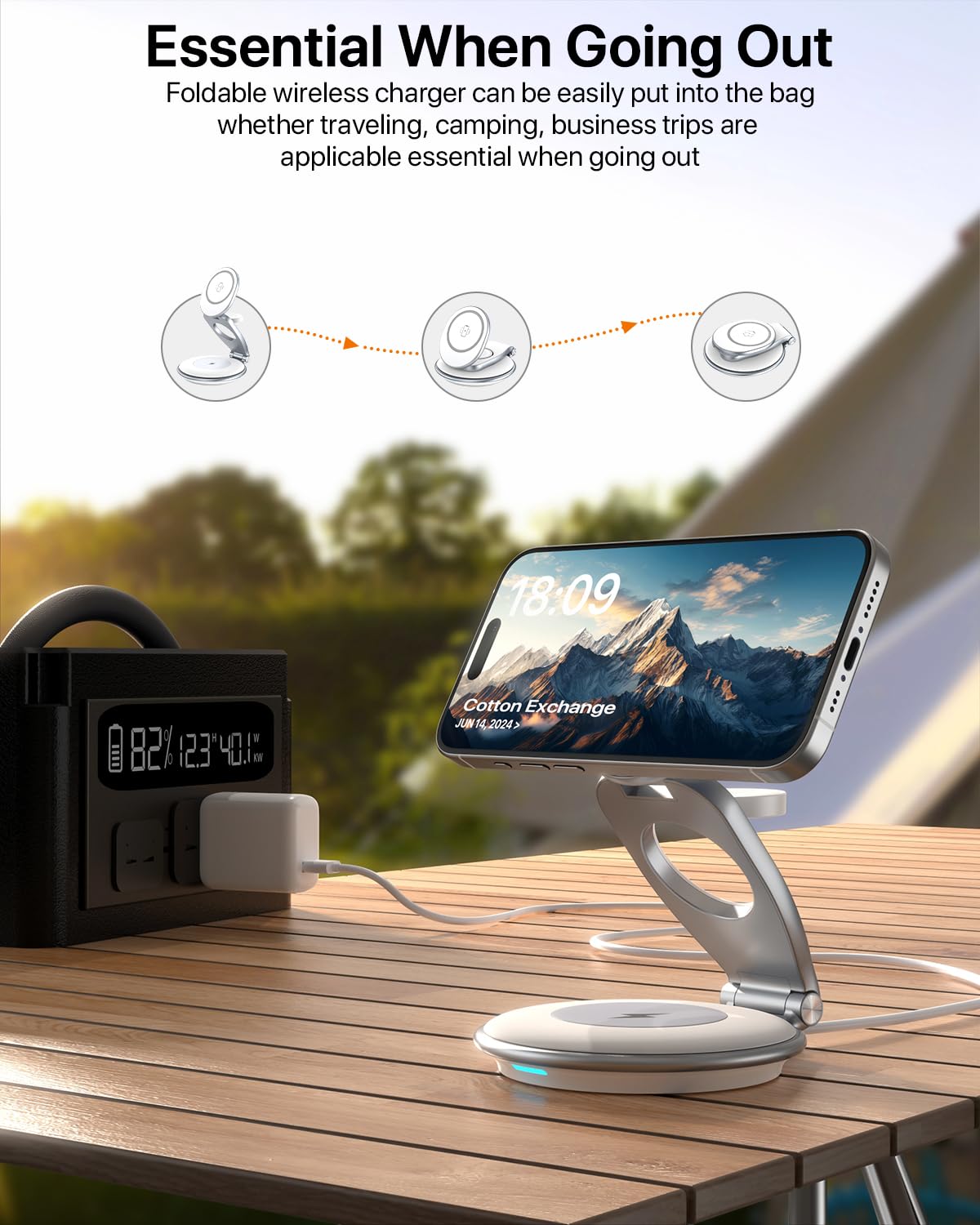 EXW Wireless Charging Station for Magsfe Charger,3 in 1 Wireless Charger for Magsafe Charging Station,Foldable Charger for iPhone 16/15/14/13/12 Series for Apple Watch & AirPod(30W Charger Included)