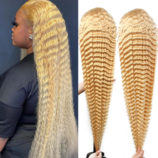613 Lace Front Wig with 13x6 Transparent Deep Wave Lace - 180 Density, Free Part, Bleached Knots, Baby Hair - 613 HD Lace Frontal Wig for Women