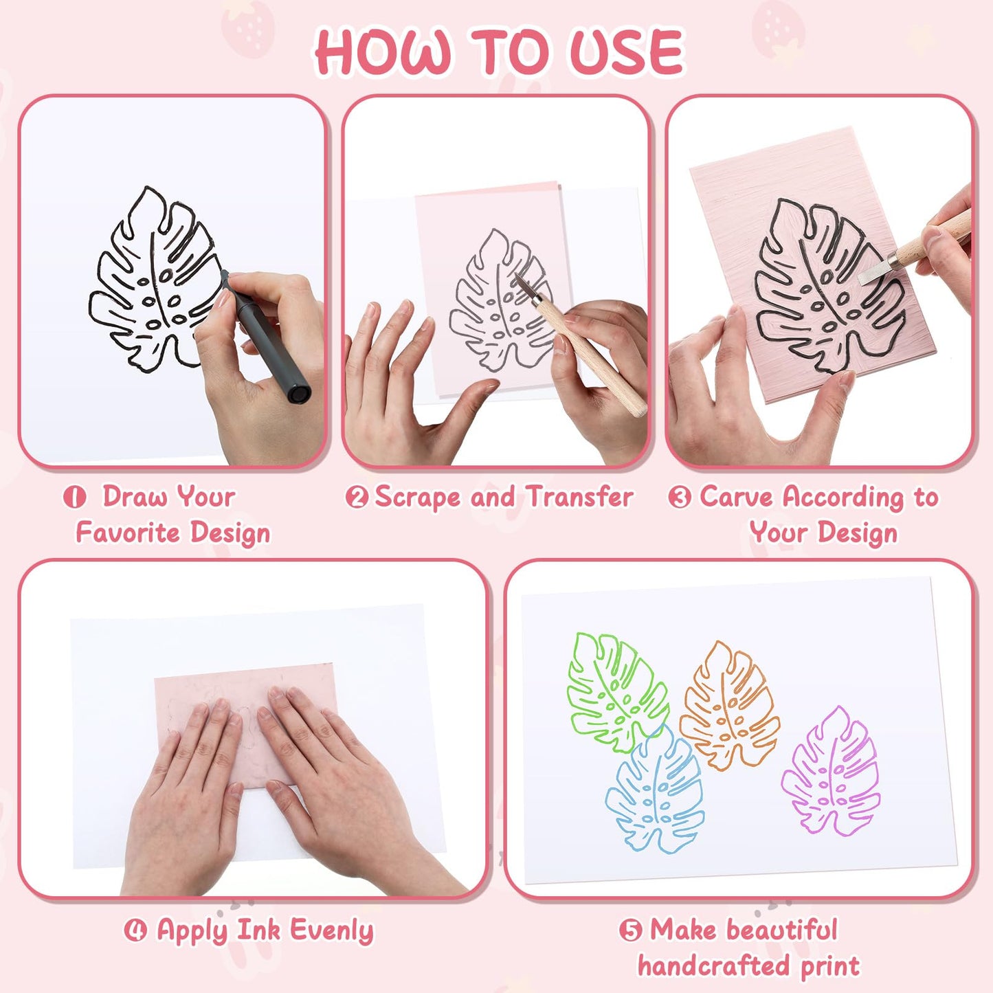 Frienda 30 Pack 4"x6" Rubber Carving Blocks Rubber Stamp Carving Linoleum Blocks for Printmaking, Printing, DIY Craft Project Soft Stamp for Beginners and Professional(Pink)