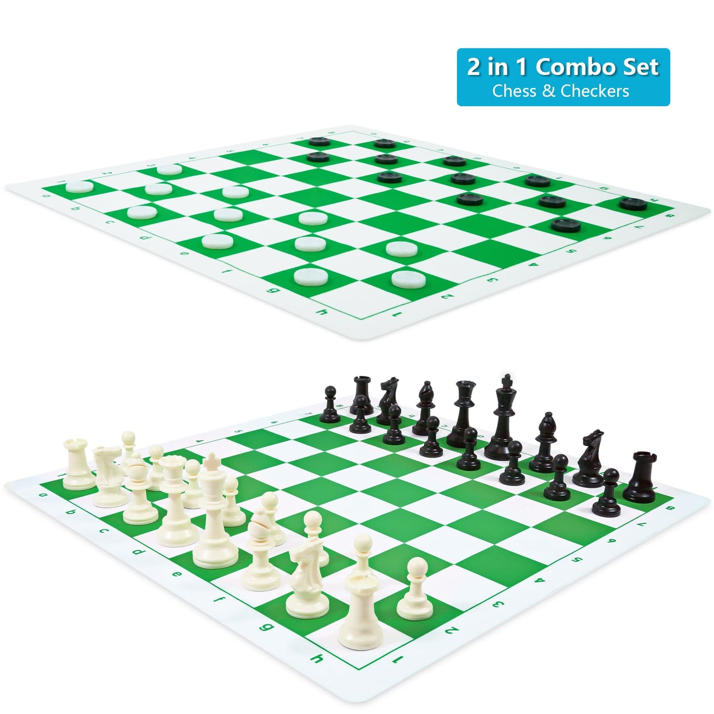 Travel Chess Set 20'' Silicone Chess Board-3.75'' King Height Plastic Piece, Extra Queens & Storage Bag, 2 in 1 Portable Chess & Checker Board Games for Teens and Adults