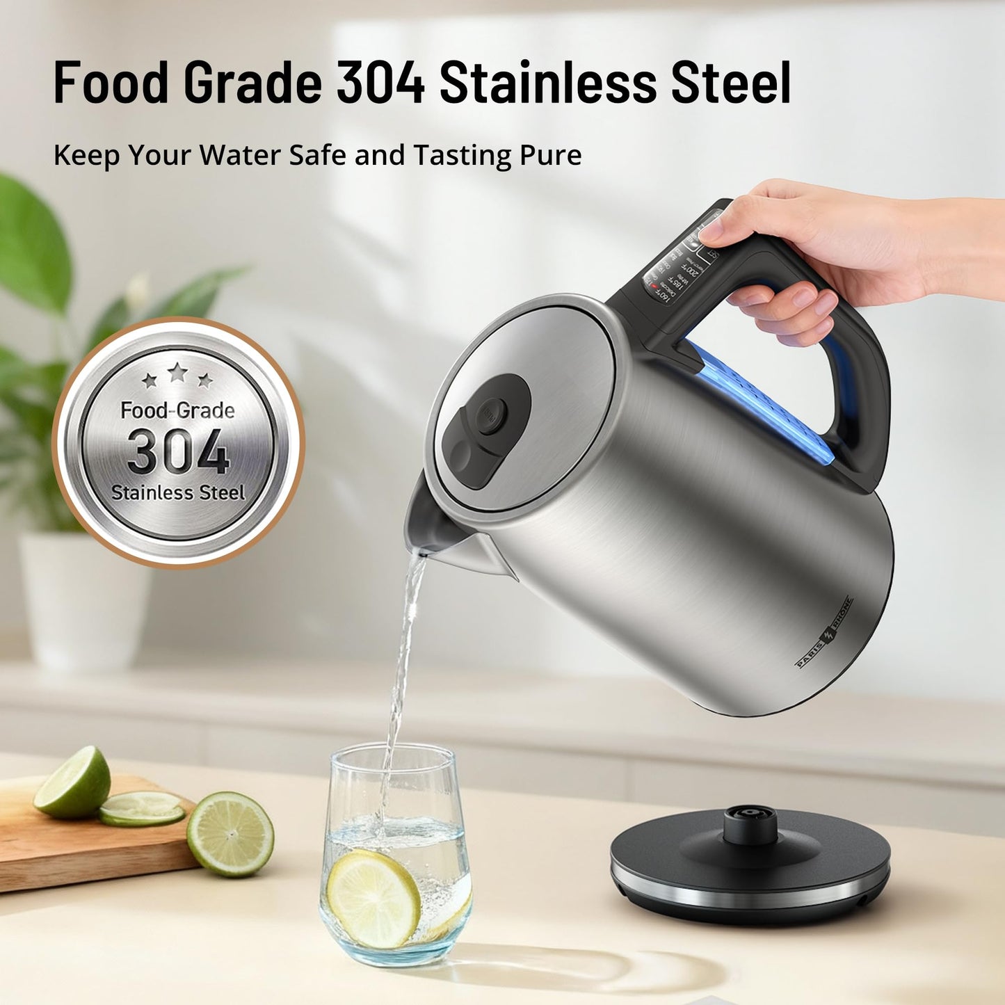 Electric Tea Kettle, PARIS RHÔNE 6 Precise Temperature Presets 1.7L Stainless Steel Electric Kettle Temperature Control,1500W Fast Boiling Hot Water for Oolong & Green Tea with Strix Control