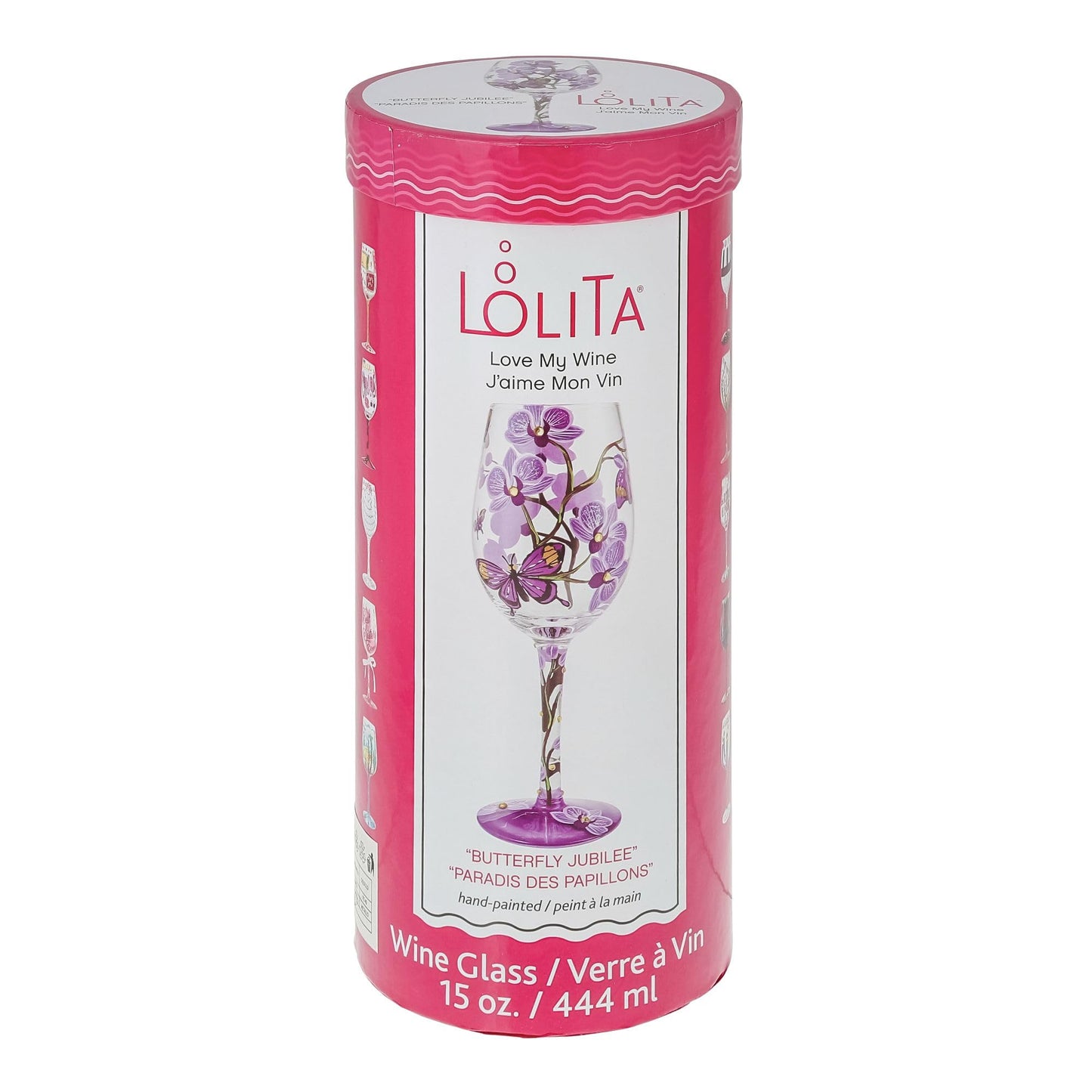 Enesco Designs by Lolita Butterfly Jubilee Hand-Painted Artisan Wine Glass, 15 Ounce, Multicolor