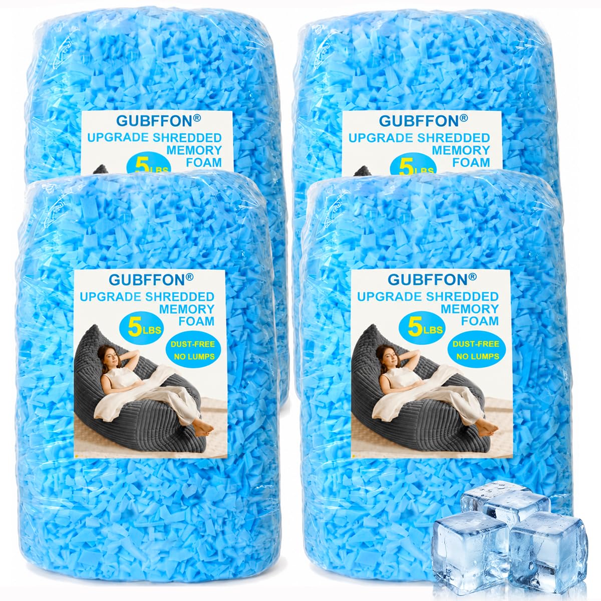 GUBFFON 20lbs Bean Bag Filler – Bulk Soft Shredded Memory Foam for Pillows, Couch Cushions, Punching Bag, Dog Beds & Crafts, Clean Fluffy Stuffing for Home Refill Projects