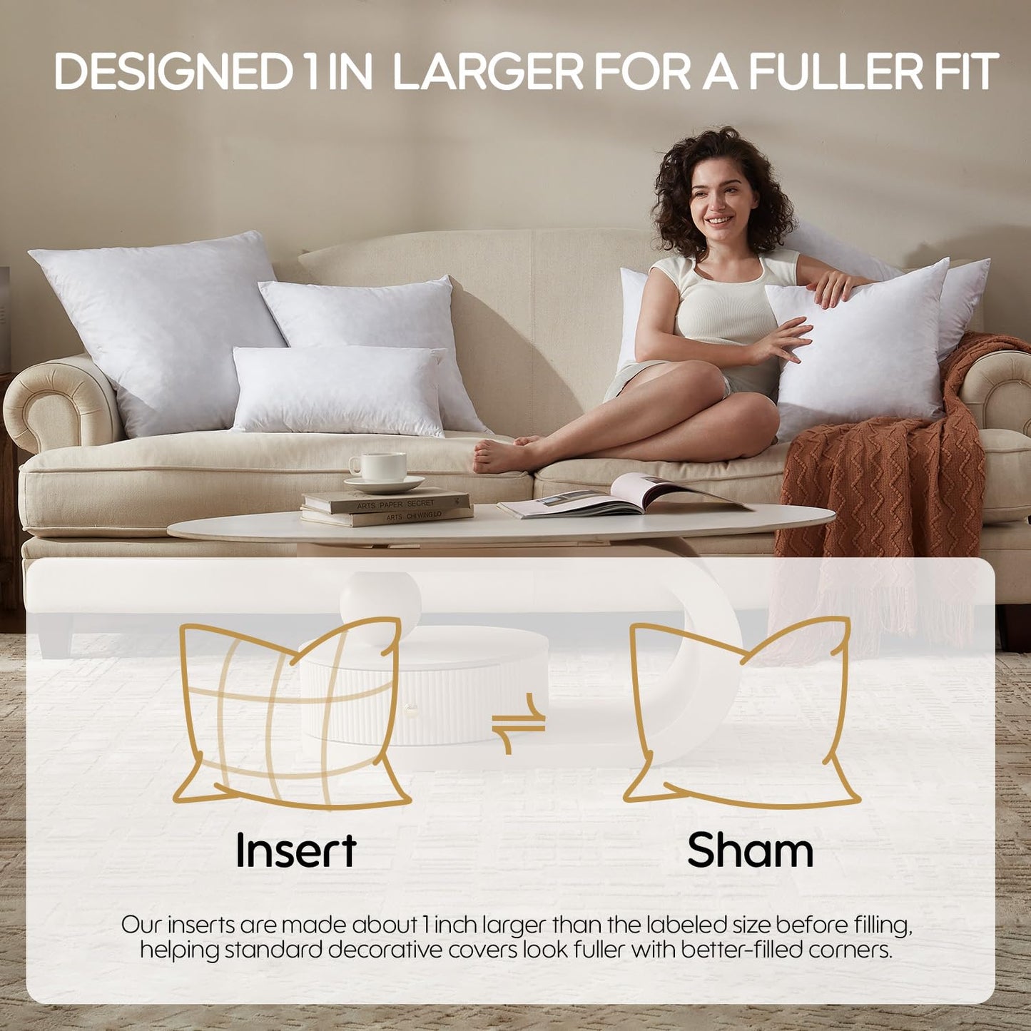 Swandream 12x24 Feather Lumbar Pillow Insert Set of 2, Decorative Throw Pillow Insert for Covers, Fuller Fit with Soft Support for Bed and Couch