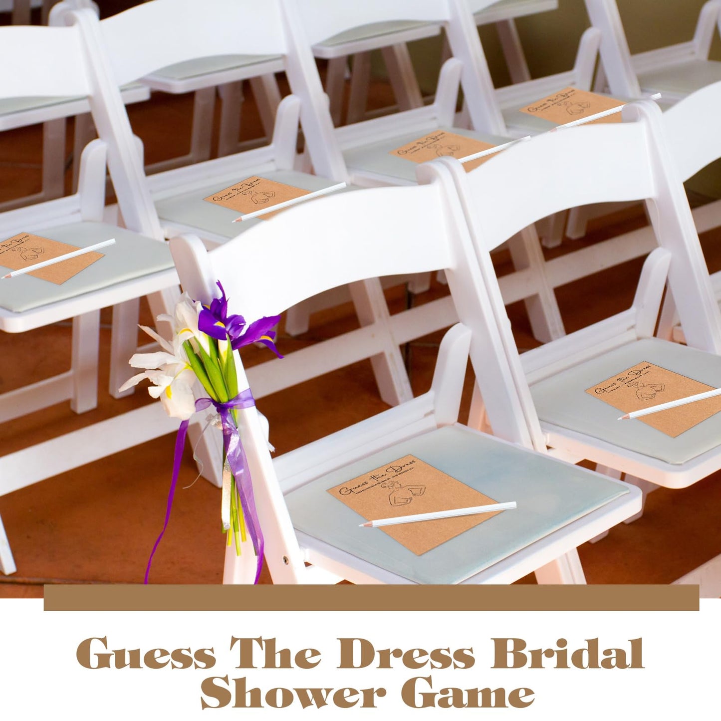 Sinload 60 Sets Guess the Dress Bridal Shower Games for Guests Include 60 Pcs Wedding Shower Games Cards and 60 Pcs Pencils Fun Wedding Party Supplies Games Ideas (Brown,Long Pencil)