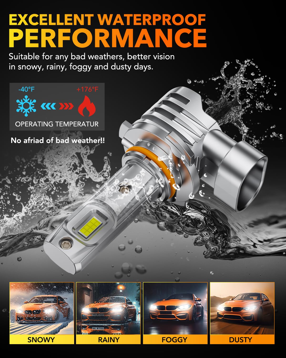 OXILAM H11 9005 LED Light Bulbs Combo, 56000 Lumens 700% Brighter 6500K Cool White Light, 1:1 Size 9005/HB3 H11/H9/H8 DRL Fog Light Replacement, IP68 Waterproof, Pack of 4