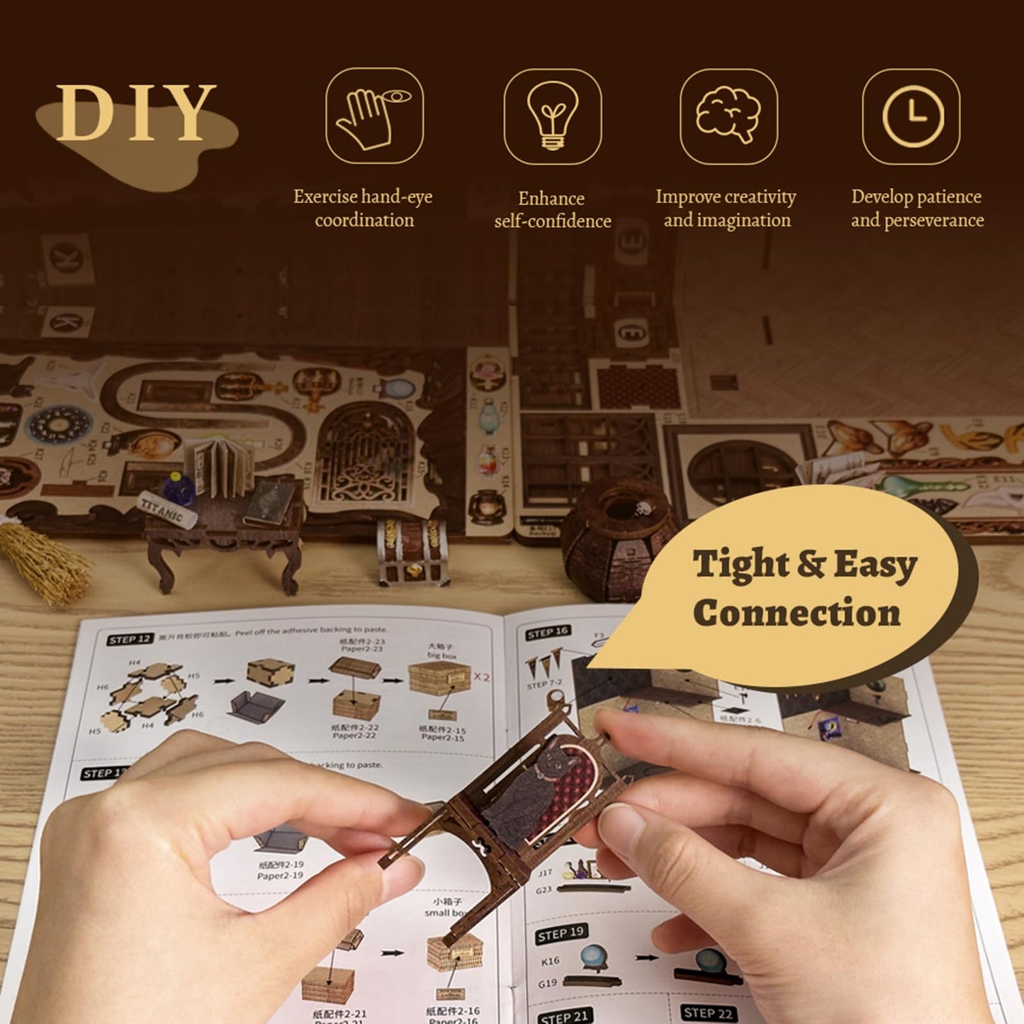 CUTEBEE Book Nook Kit, DIY Booknook Miniature House Tiny House 3D Wooden Puzzle Dollhouse Kit for Adults and Teens, Bookshelf Insert Decor, DIY Craft Gift Model Build