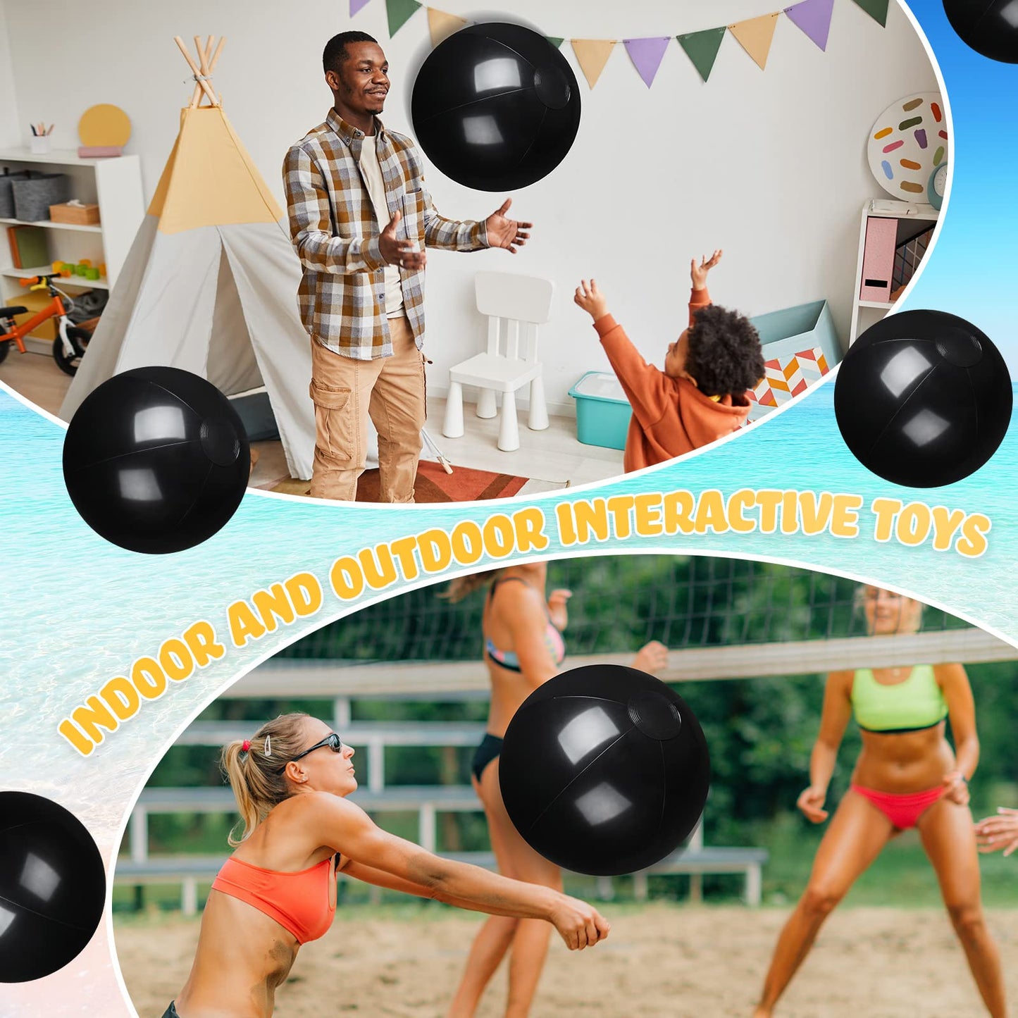 12 Pcs Beach Ball Inflatable Beach Balls Large Inflatable Ball Floating Ball for Swimming Pool Party Favors Outdoor Activities Summer Birthday Party Supplies (Black,20 Inch)