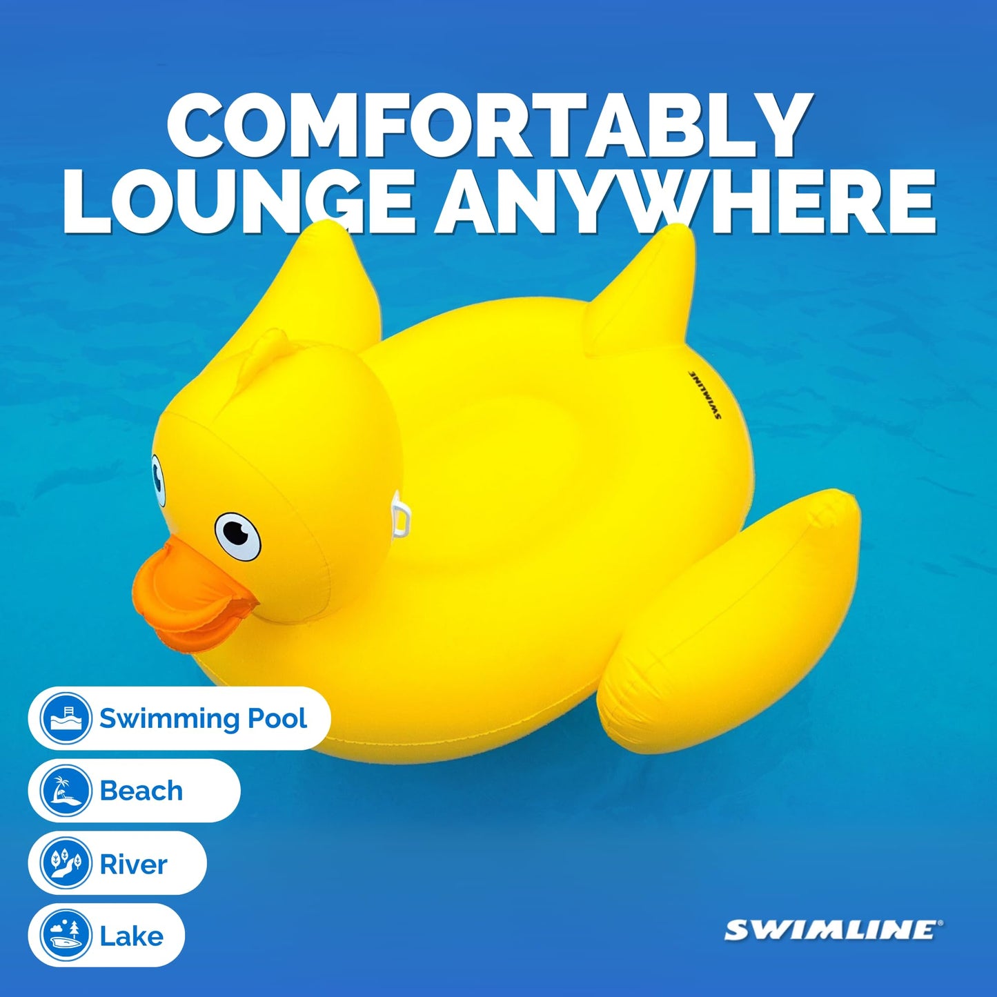 SWIMLINE ORIGINAL 90620 Giant Inflatable Lucky Ducky Pool Float | Oversized Ride-On Float with Stable Legs & Wings | Lounge Floatie Perfect for Parties & Relaxation