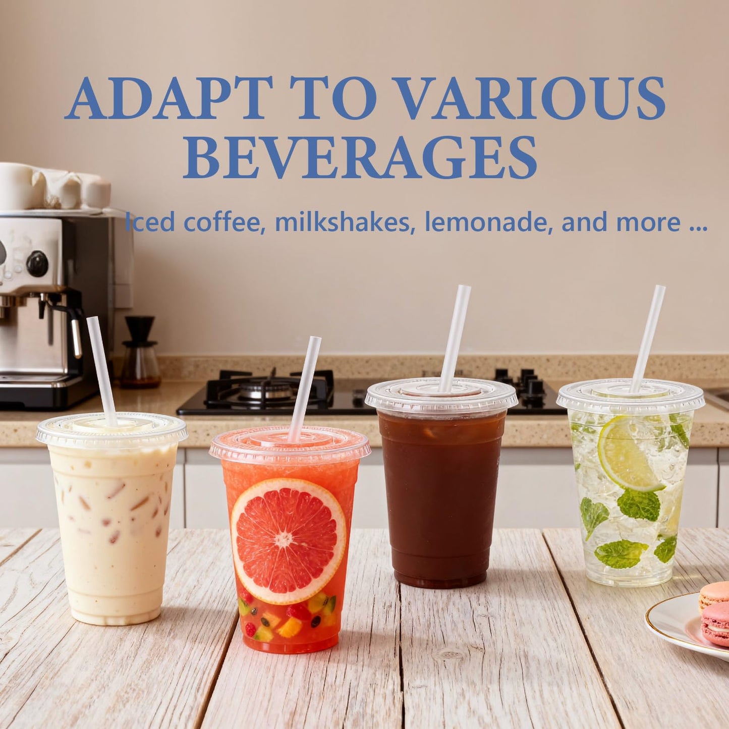 SAEUYVB 200 Pack - 16 oz Clear Plastic Cups with Lids and Straws,Disposable Iced Coffee Cups with Lids for Smoothie,Milkshake,Cold Drinks,Sturdy&Food Safe Disposable Clear Plastic Cups