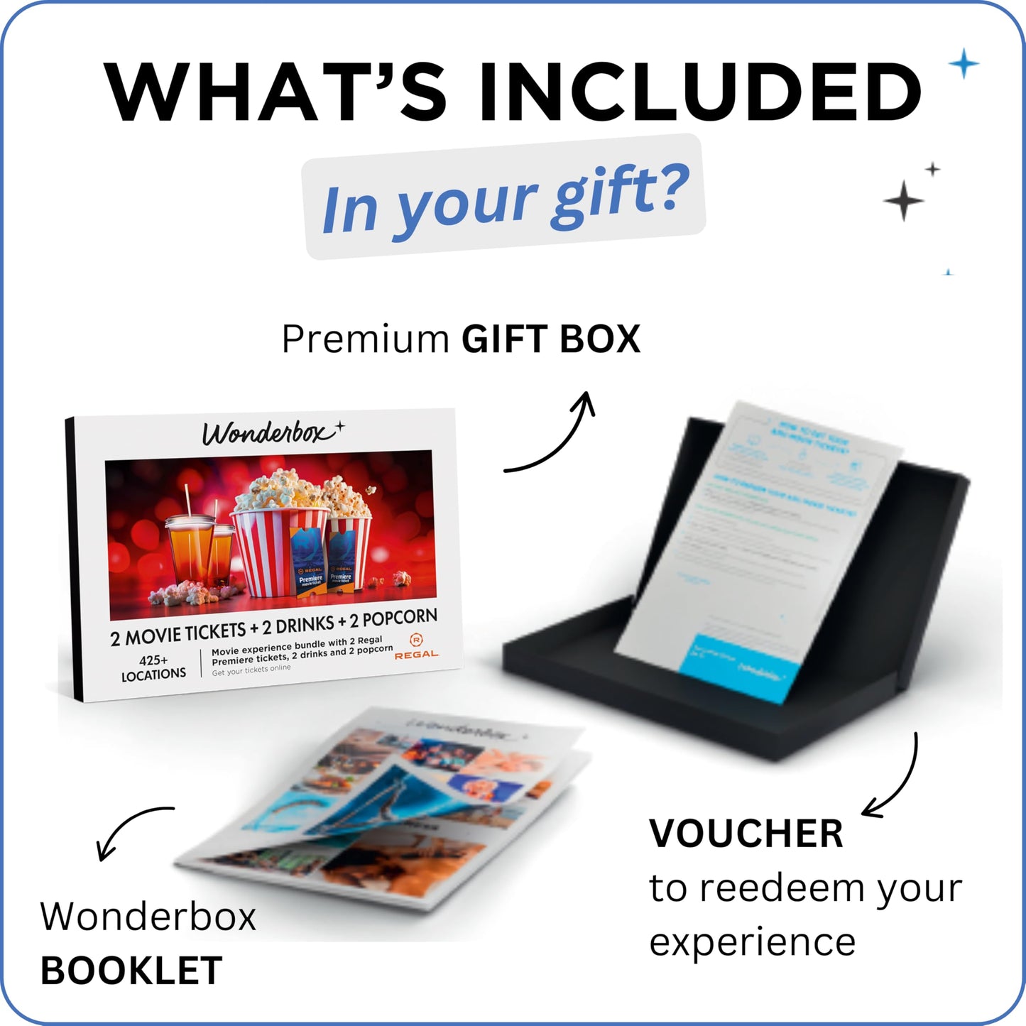 Wonderbox Regal Movie Gift Box, 2 Tickets, 2 Drinks & 2 Popcorn, Movie Night Experience for 2, Valid at 425 Locations