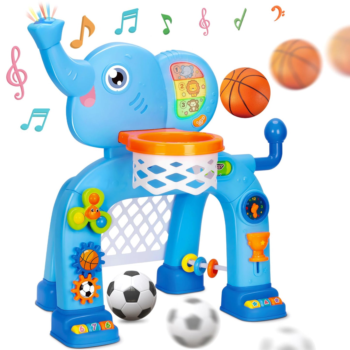 KIZZYEA Toys for 1 2 3 Years Old Boys Girls, Toddler Basketball Hoop & Soccer Goal Sports Toy, Interactive Musical Toys, Montessori Toys, Christmas Birthday Gift for Baby Kids Age 12-18 Months