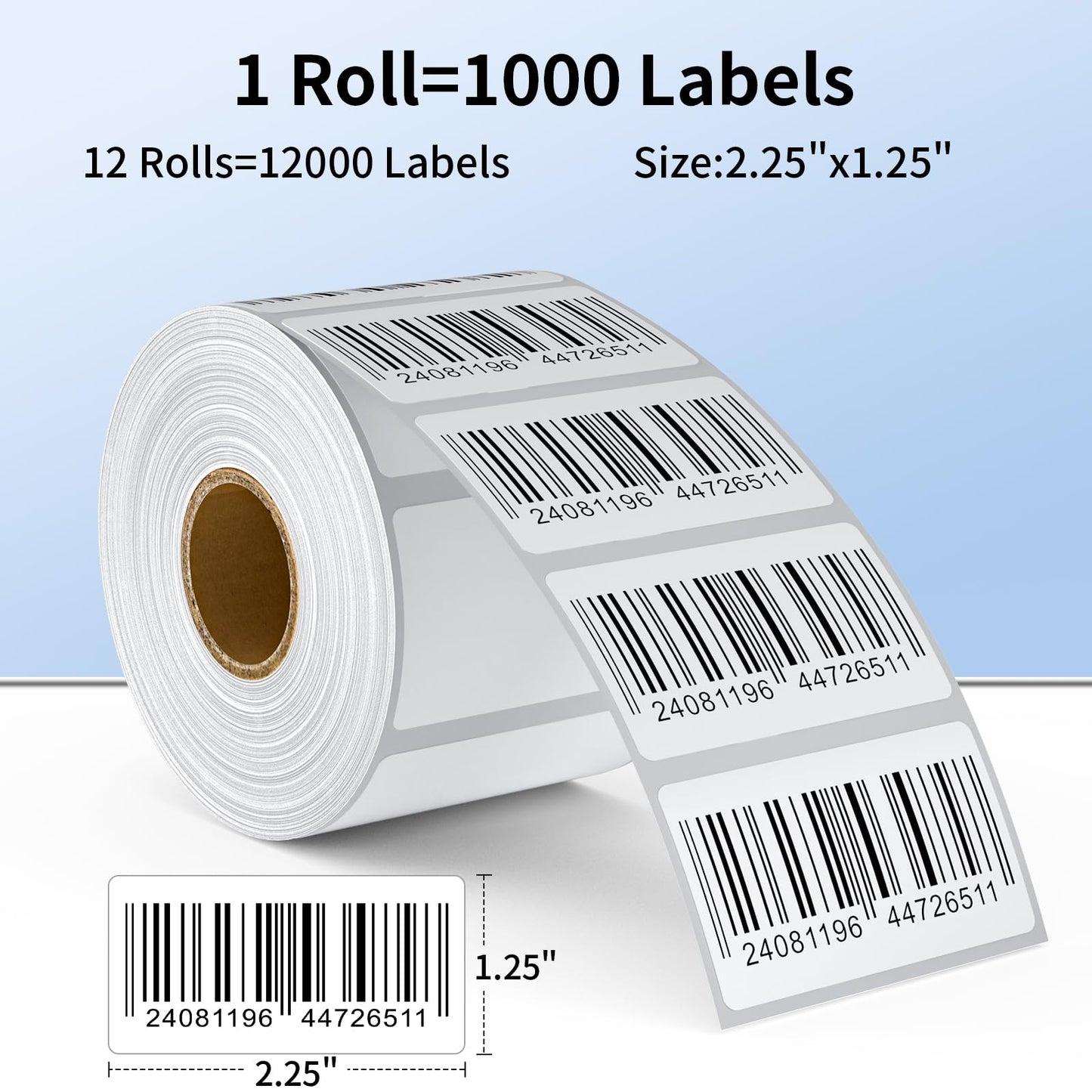 2.25" x 1.25" 12000 Labels Direct Thermal Labels, Self-Adhesive Barcode & Multipurpose Labels Compatible with Zebra & Rollo Label Printer, Barcode Address Shipping Labels,12 Rolls