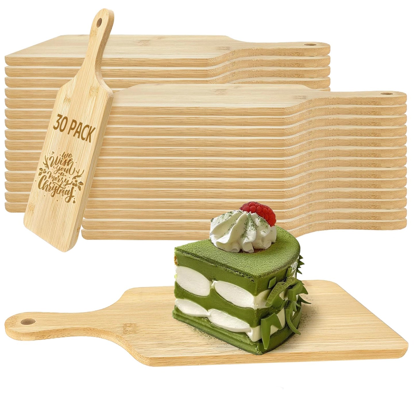 30 Pcs Cutting Boards with Handle 11" x 5" Wood Chopping Board Bulk Charcuterie Wooden Boards Laser Engraving Serving Tray Bulk for DIY Christmas Wedding Housewarming Gift Cooking Decor (Bamboo)