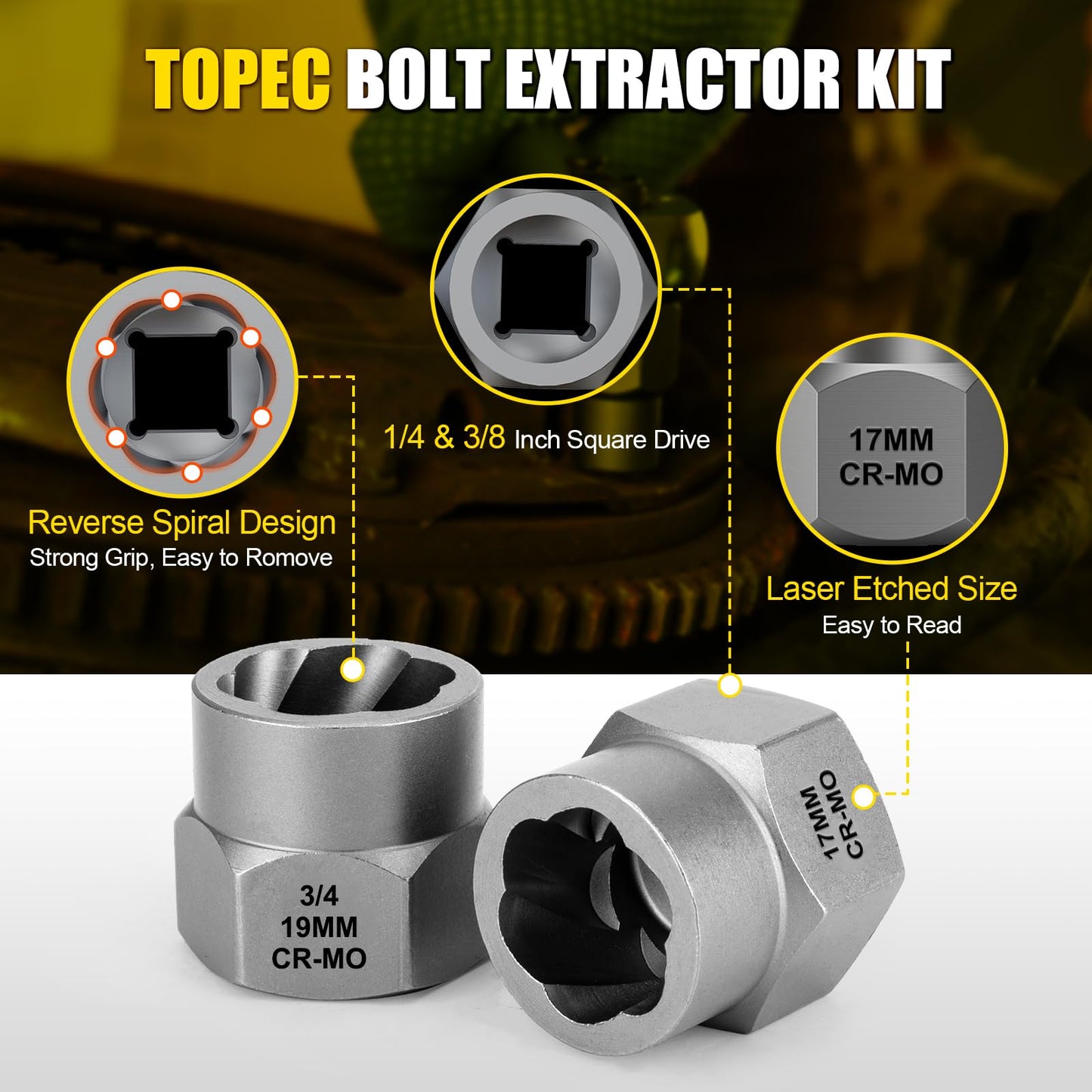 Topec Broken Bolt Extractor Kit, 35 PCS Easy Out Bolt Extractor Socket Set, Nut Remover Set for Removing Stripped, Damaged, Rusted, Rounded Screws, Nuts