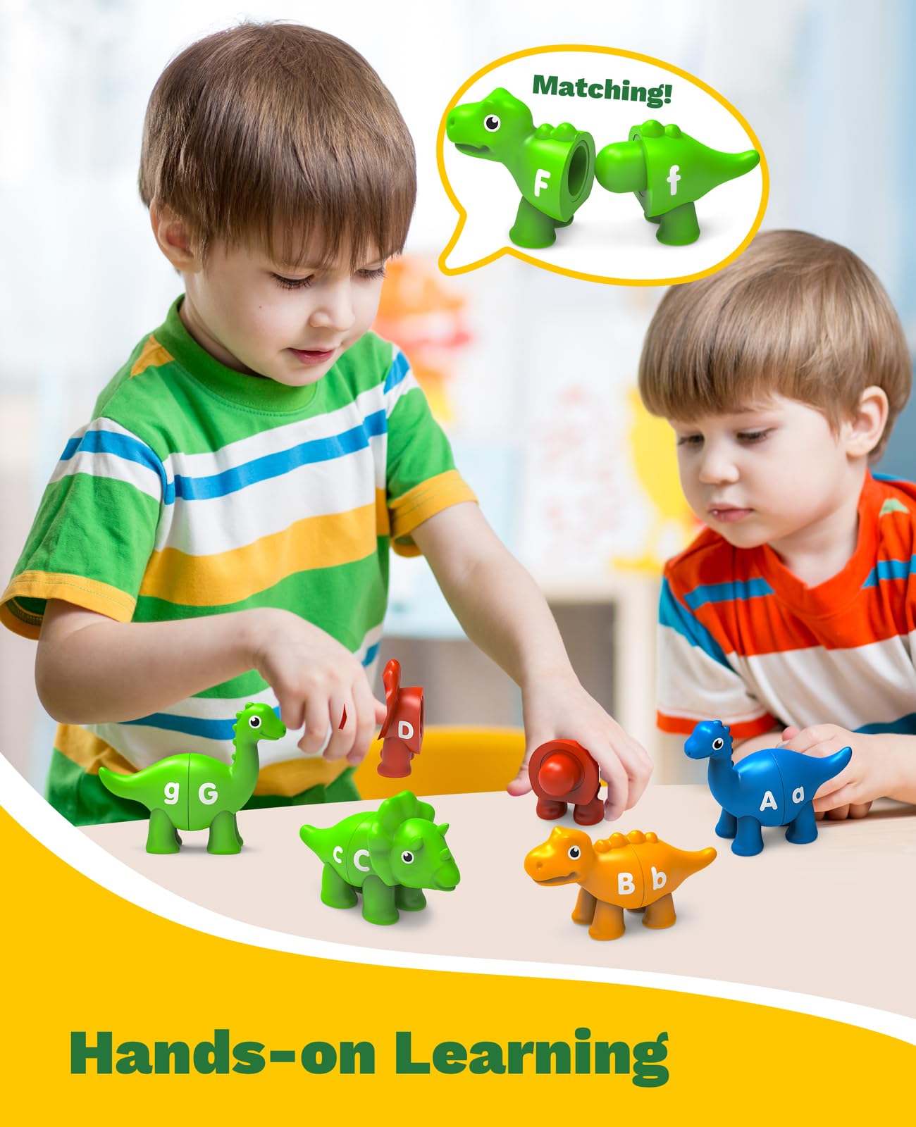 Learning Toys for 2 3 4 5 Year Old, 26PCS Dinosaur Alphabet Learning Toys with Uppercase and Lowercase,Preschool Activities Montessori Fine Motor Toys for Toddlers Kids Age 18M+ Boys Girls Gift