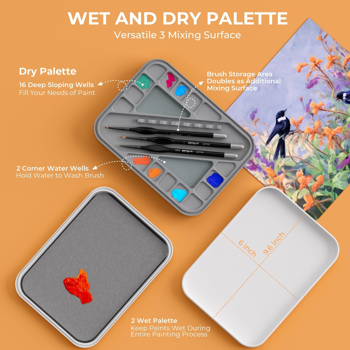 Nicpro Miniature Painting Kit with Wet Palette & 11PCS Detail Paint Brushes Drybrush, 100PCS Wet Pallet Paper, 4PCS Sponge, Brush Holder Mixing Paint Saver Palette for Miniature Model Painting