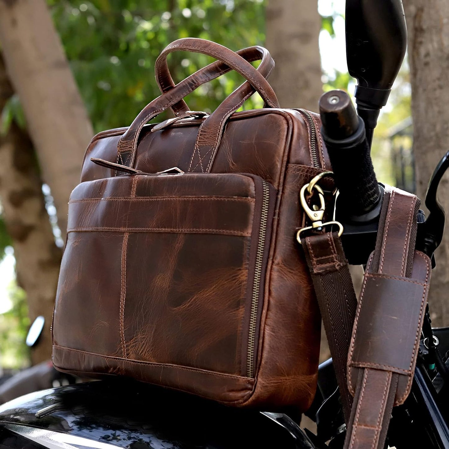 Vintage Handmade Leather Travel Messenger Office Crossbody Bag Laptop Briefcase Computer College Satchel Bag (18" Brown)