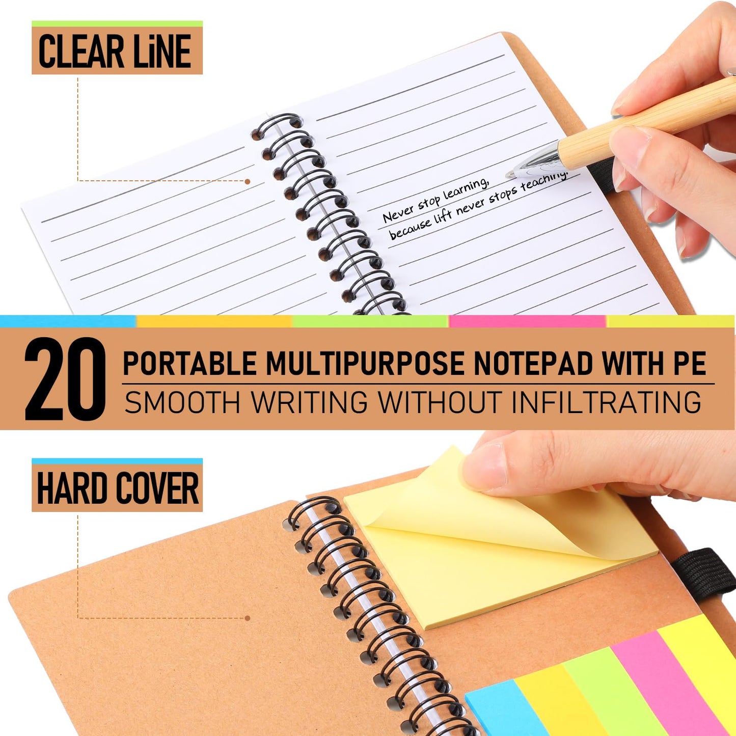 Chuangdi 20 Sets End of Year Teacher Appreciation Gifts Inspirational Spiral Notebook Journal with Sticky Notepad Motivational Pen Bulk Thank You Gifts for Coworker Team Office Supplies (Kraft)