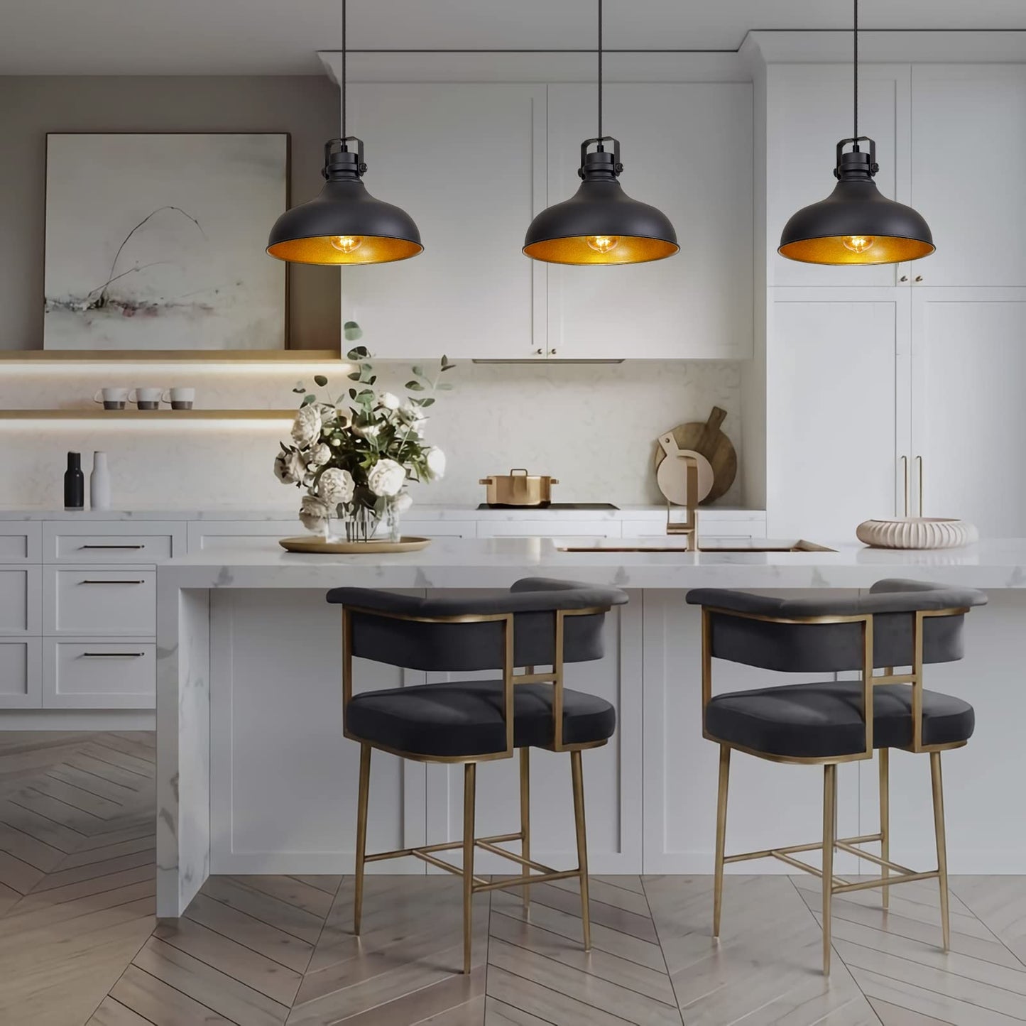 ALAISLYC Black Farmhouse Pendant Lights Matte Pendant Lighting for Kitchen Island Industrial Adjustable Height Vintage Dome Hanging Light Fixtures for Barn, Dining Room 2 Packs