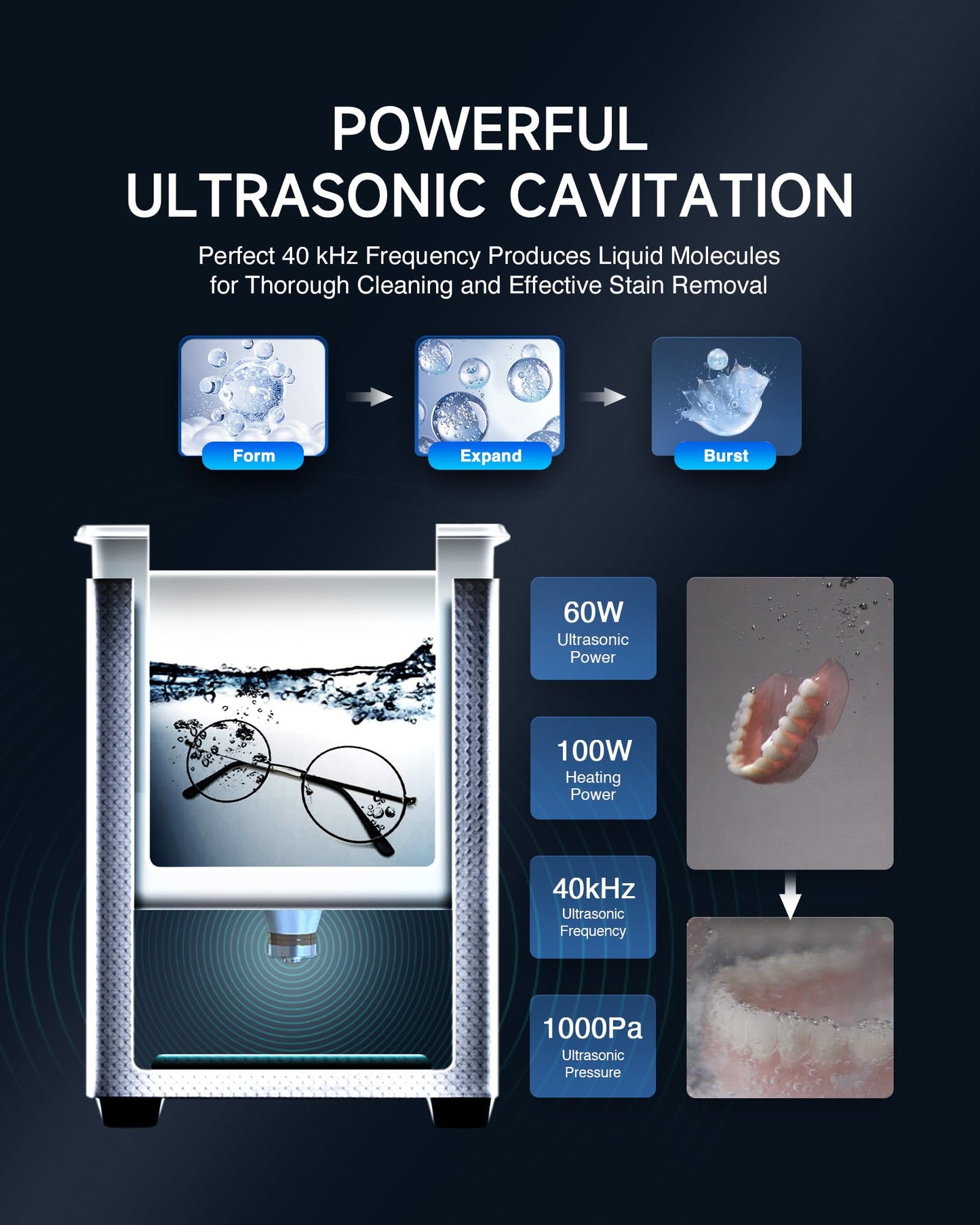 CREWORKS 2L Ultrasonic Cleaner with Degas & Gentle Modes, 60W Stainless Steel Ultrasonic Cleaner Machine with Heater and Timer, Ultrasonic Parts Cleaner with Knob Control for Jewelry Glasses Watch