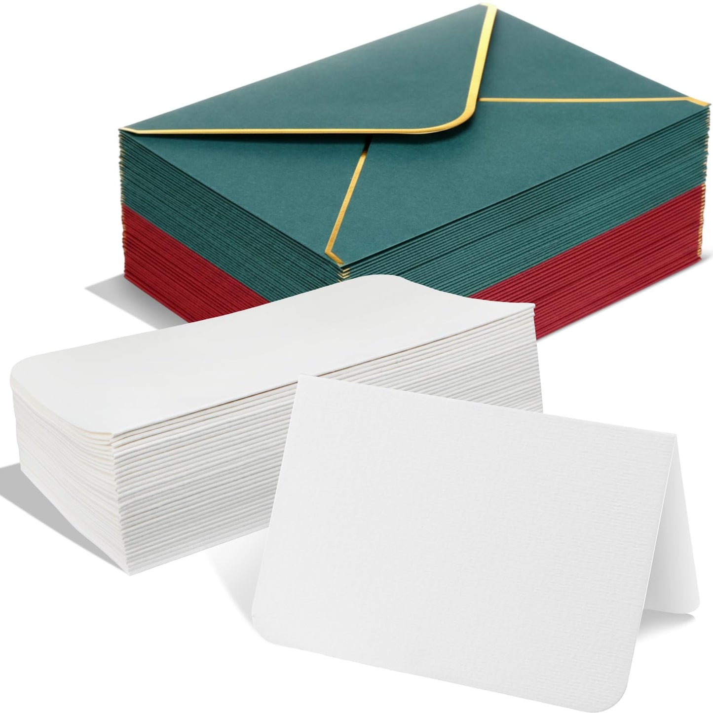 Sabary 100 Pcs Blank Watercolor Cards with Envelopes Set 140lb/300 Gsm Cotton Heavyweight Foldable Greeting Paper Card for Christmas Painting Invitation Note Birthday Wedding(Red and Green,4 x 6 Inch)