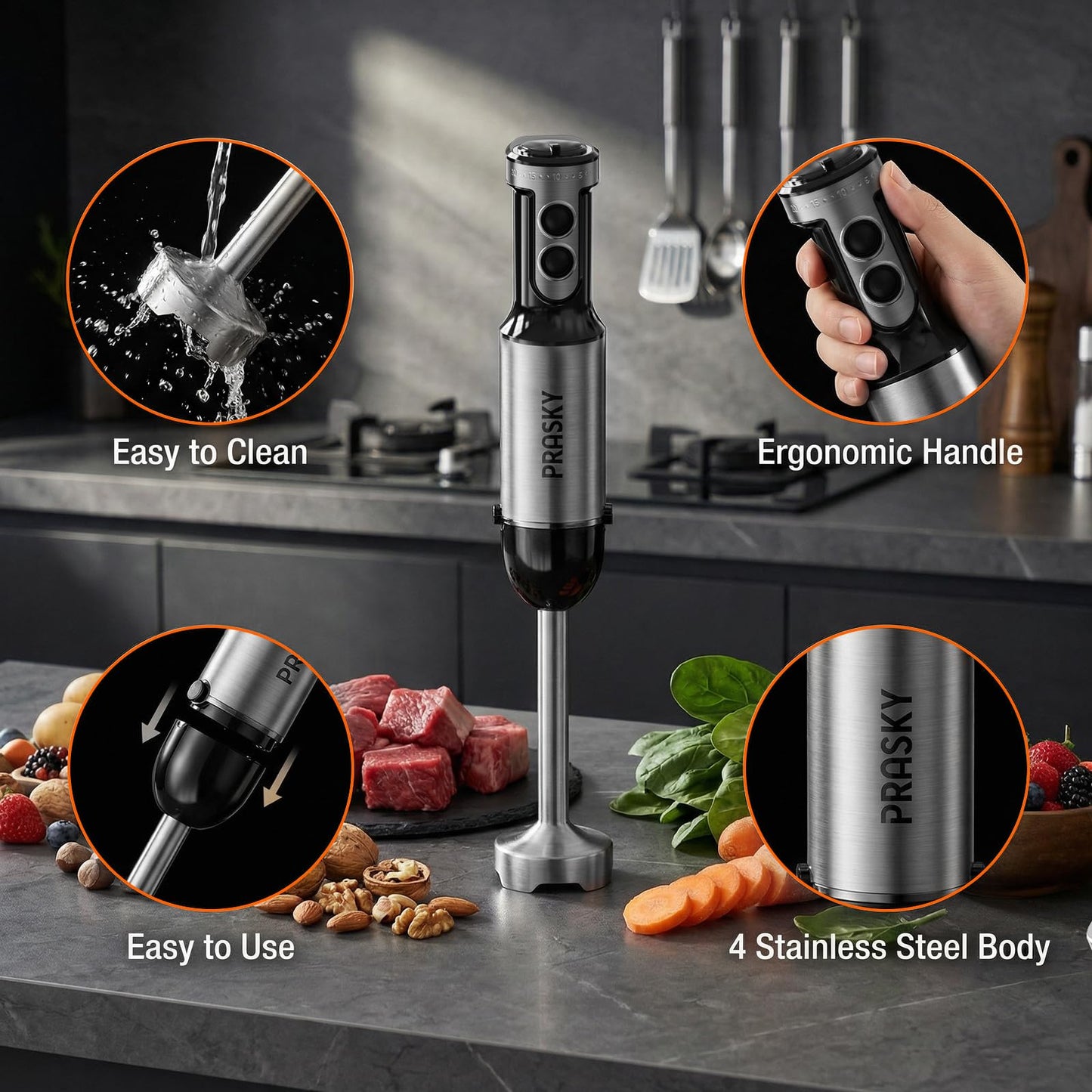 Immersion Blender Handheld 1200W, 20-speeds Immersion Hand Blenders, Hand Mixer with Mining Beaker,Chopper,Whisk, Frother and Stick Blender Suitable for Kitchen, Protein Shakes and Baby Food