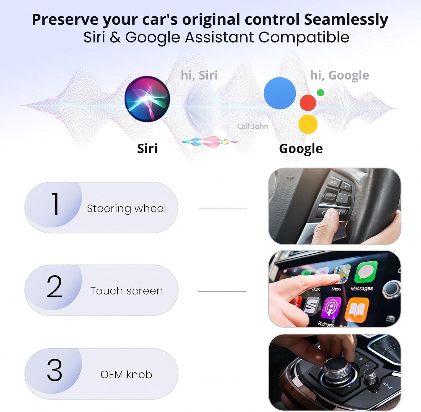 Wireless CarPlay adapter & wireless Android Auto adapter, 2-in-1 USB-A/USB-C dongle for factory wired CarPlay iOS 10+ & Android 11+ cars, easy to install, 3s auto-connect, 5.8 GHz Wi-Fi, Bluetooth 5.2