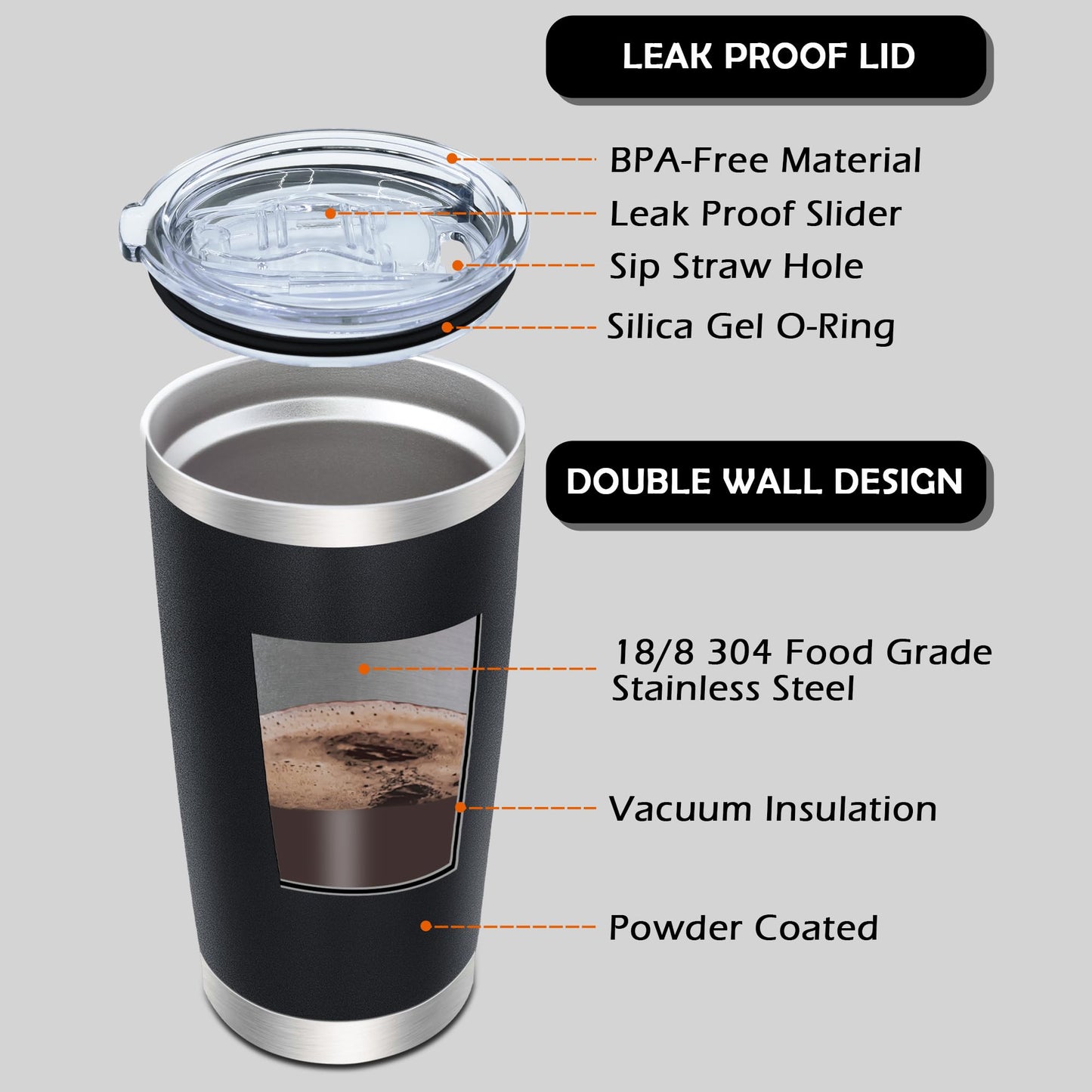 AIANJI 20oz Tumbler Bulk Stainless Steel Tumblers with Lid Vacuum Insulated Double Wall Travel Coffee Mug Powder Coated Tumbler Cup for Hot and Cold Drinks(Black, 6 pack)